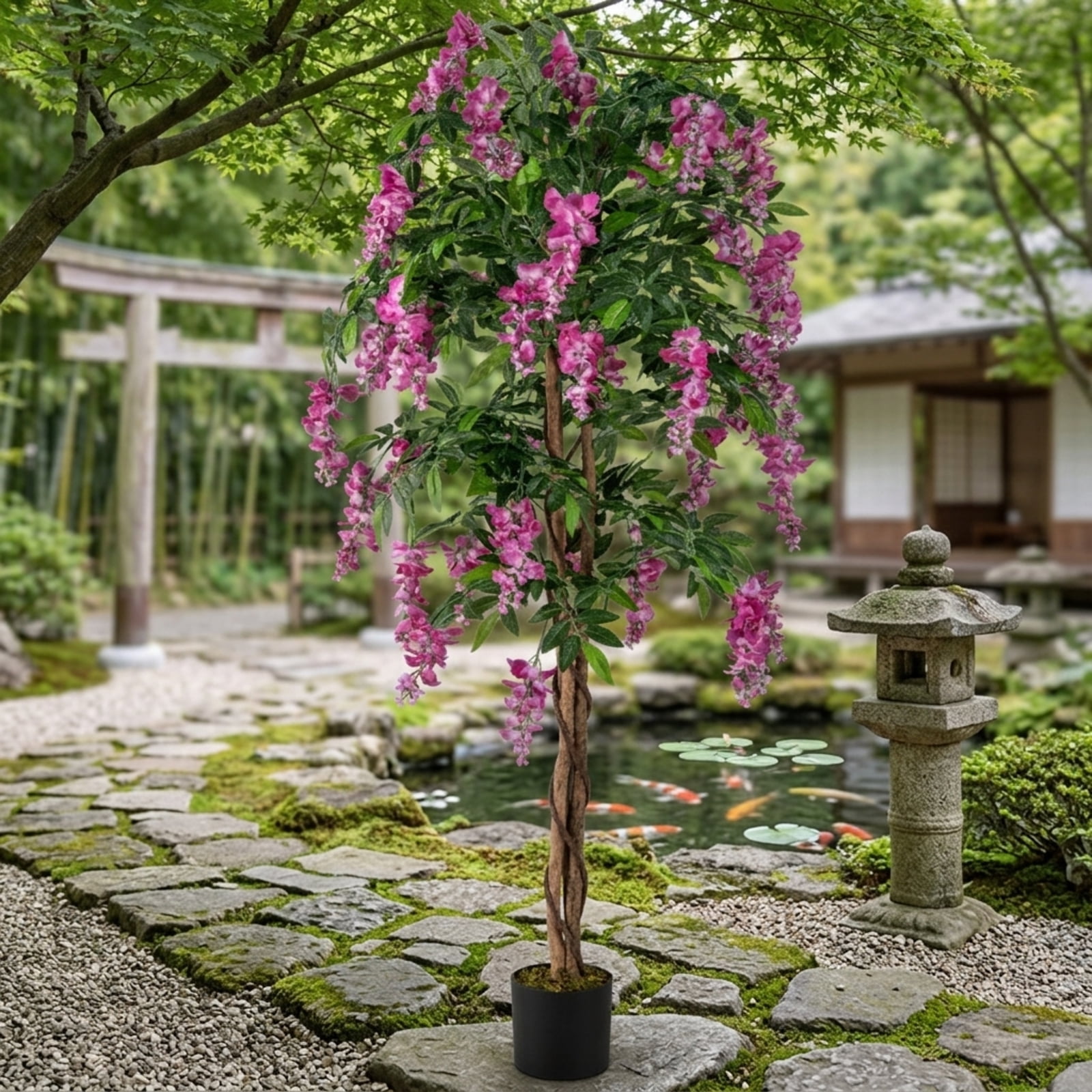 Vebreda Artificial Plant Decor, 5.5 FT Faux Wisteria Plant in Nursery Pot with Blooming Flowers, Vivid and Natural Appearance, Reliable Materials