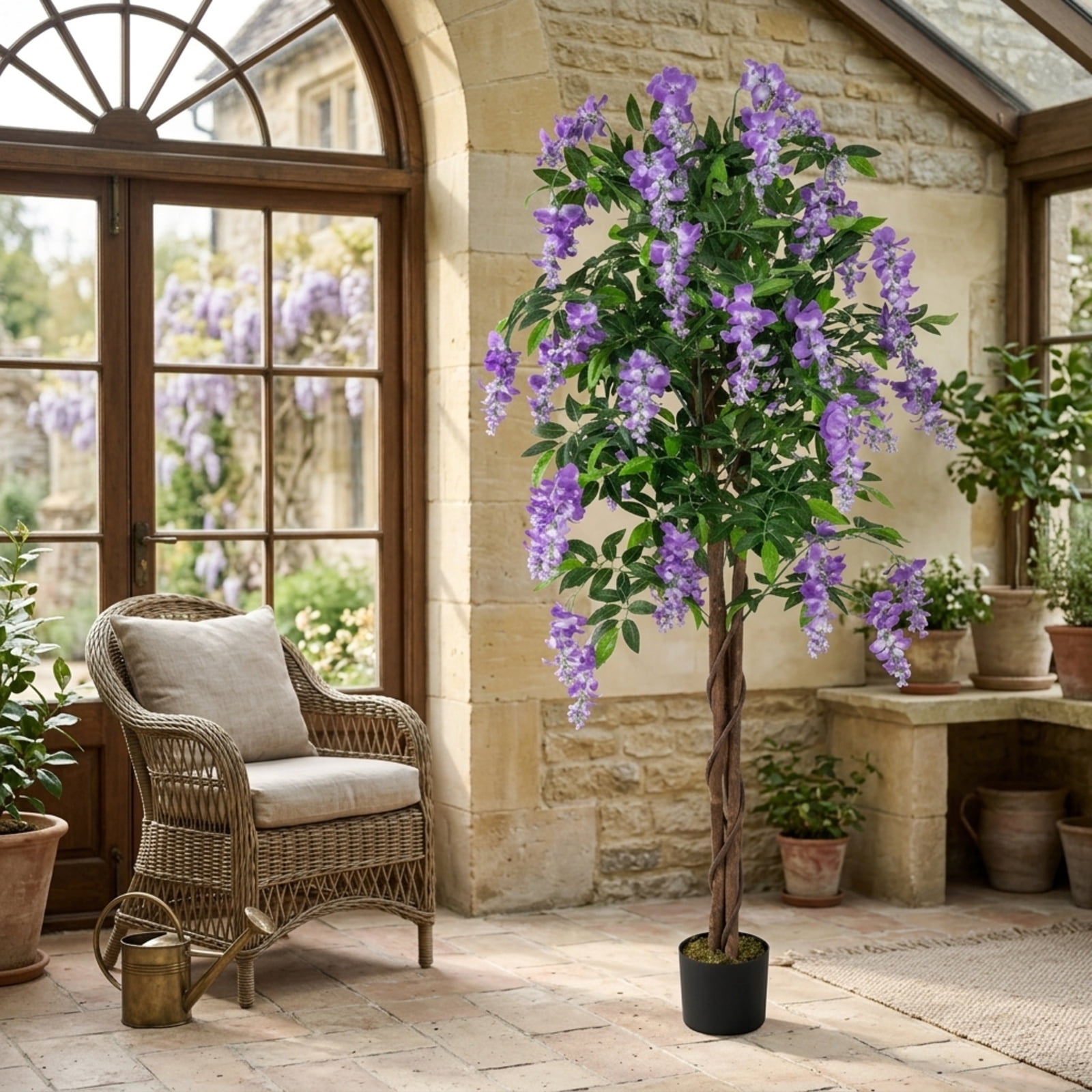 Vebreda Artificial Plant Decor, 5.5 FT Faux Wisteria Plant in Nursery Pot with Blooming Flowers, Vivid and Natural Appearance, Reliable Materials