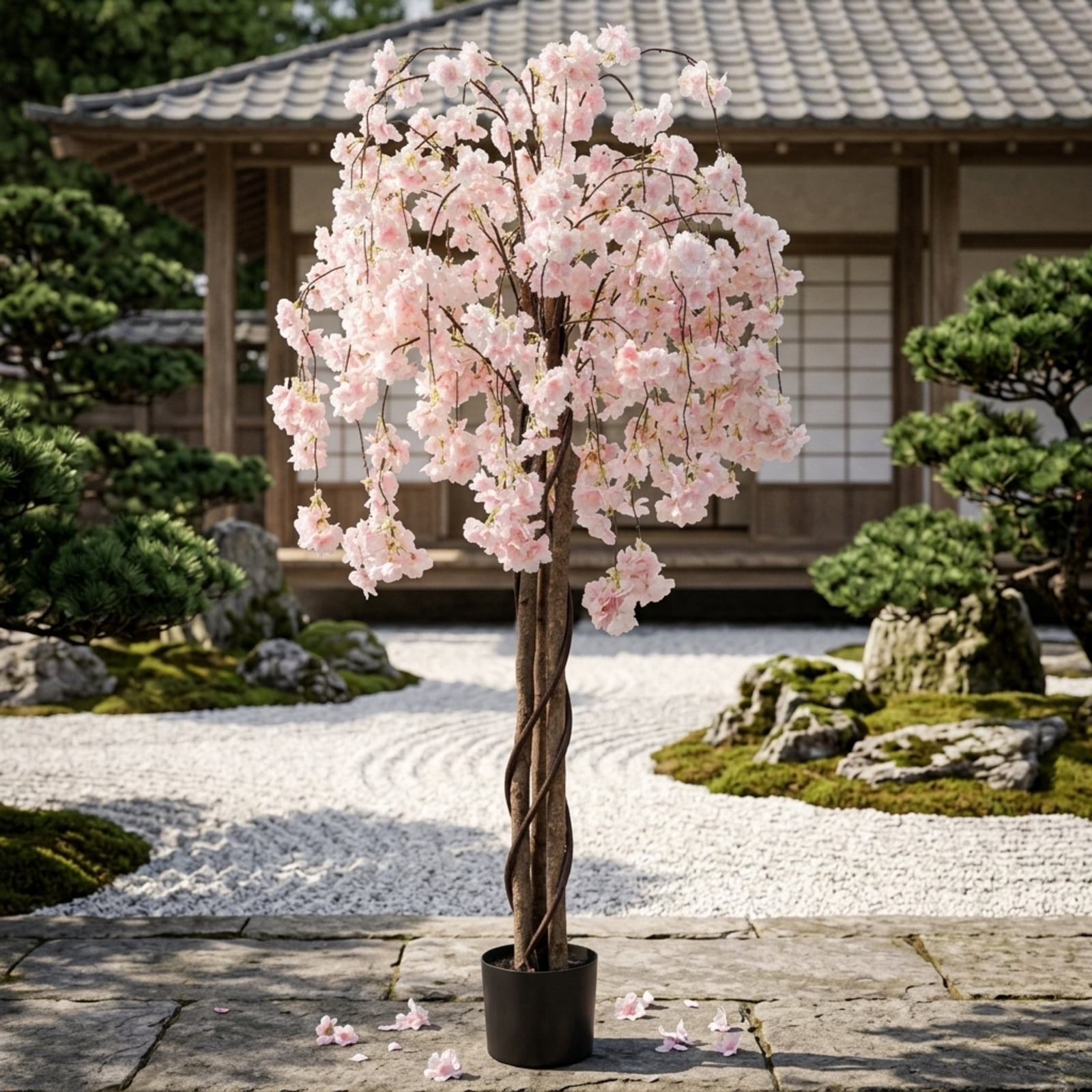 Vebreda Artificial Plant Decor, 5.5 FT Tall Artificial Cherry Blossom Tree with Pink/White Flowers 1 Pack, Realistic and Charming Appearance
