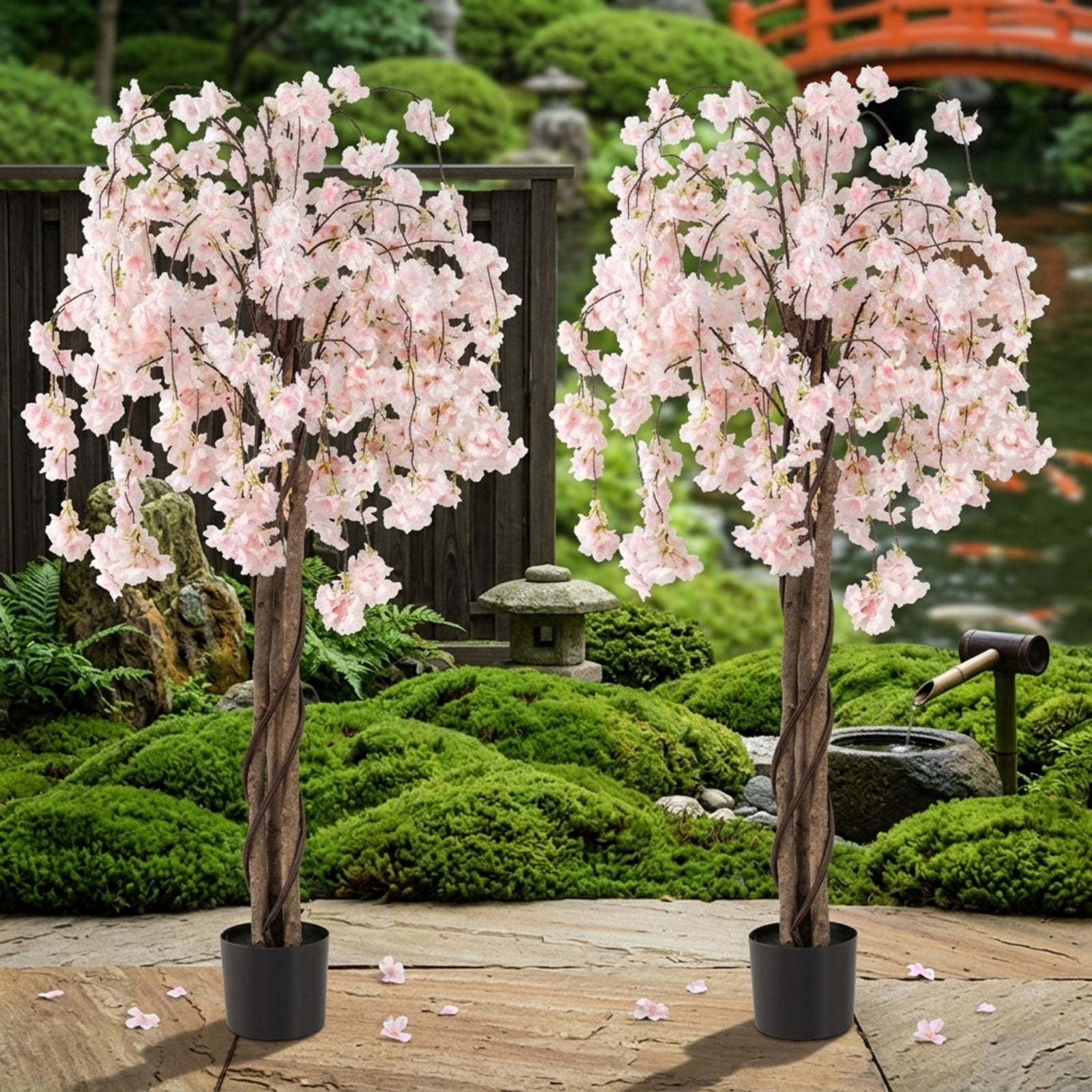 Vebreda Artificial Plant Decor, 5.5 FT Tall Artificial Cherry Blossom Tree with Pink/White Flowers 2 Pack, Realistic and Charming Appearance