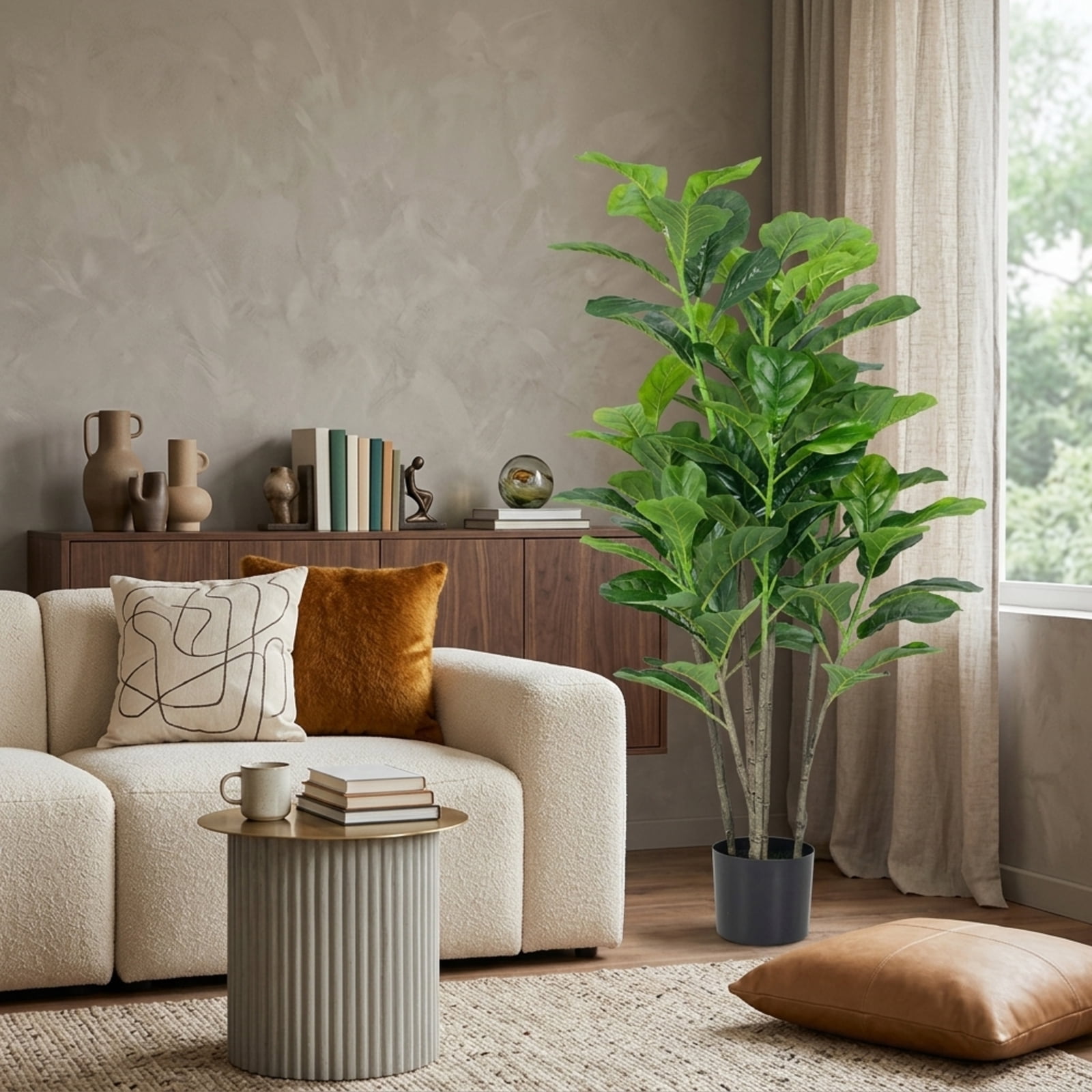 Vebreda Artificial Plant Decor, 51 Inches 2-Pack Artificial Fiddle Leaf Fig Tree for Indoor and Outdoor, Vivid and Full Appearance