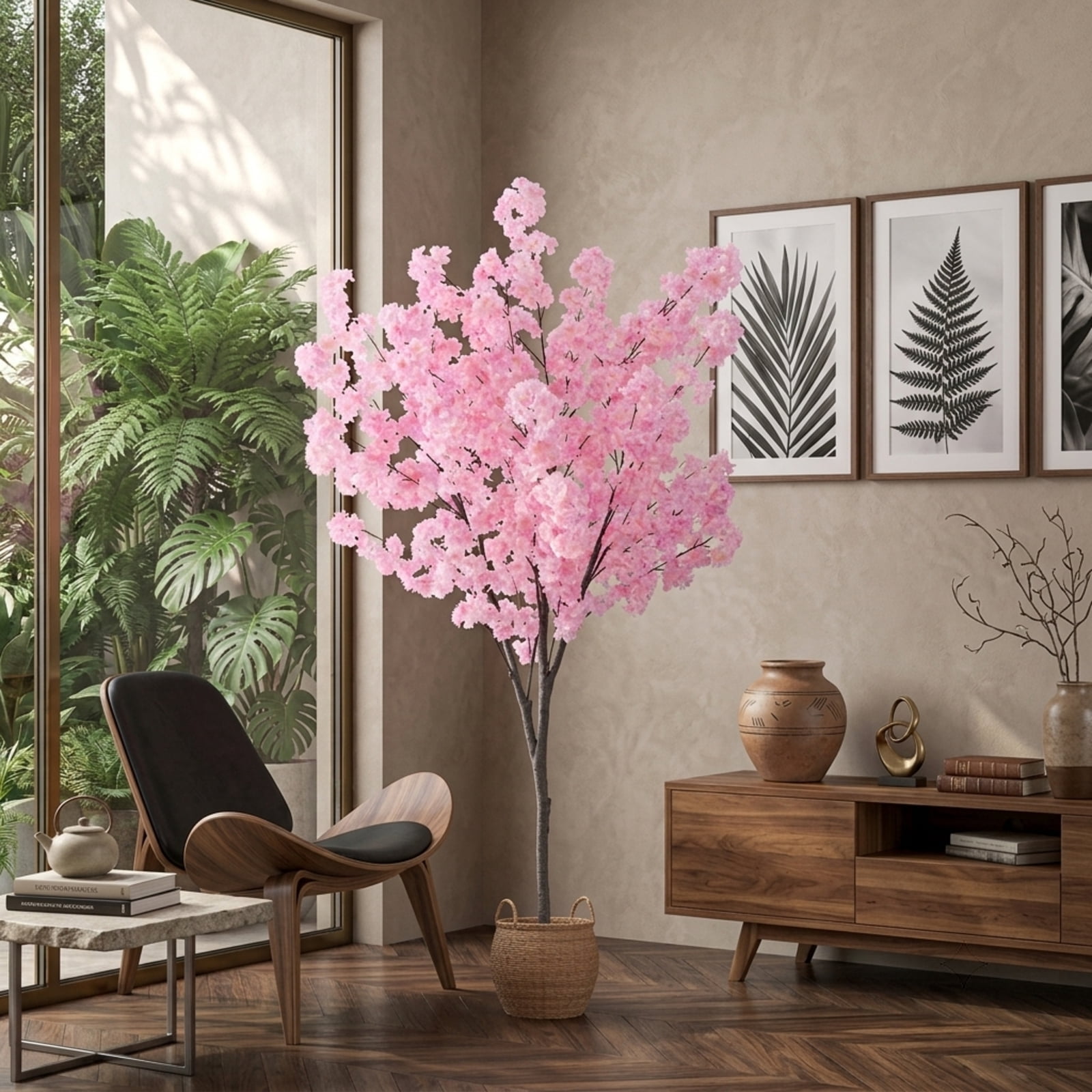 Vebreda Artificial Plant Decor, 6.5 FT Tall Artificial Cherry Blossom Tree with 1170 Pink Flowers, Gorgeous and Vivid Appearance