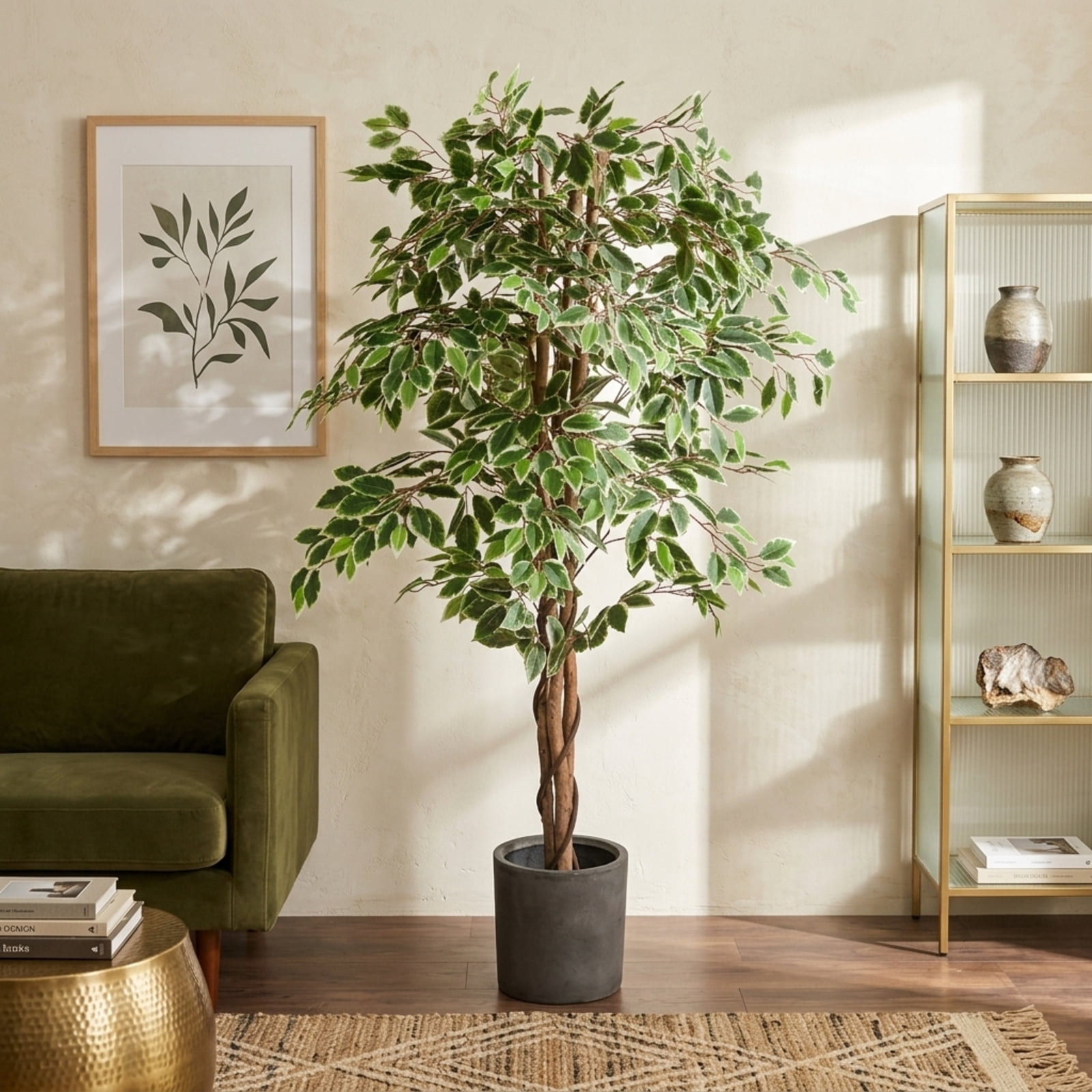 Vebreda Artificial Plant Decor, Artificial Ficus Tree Tall Faux Indoor Plant with 1008 Leaves Nursery Pot and Dried Moss, Multi-scene Application