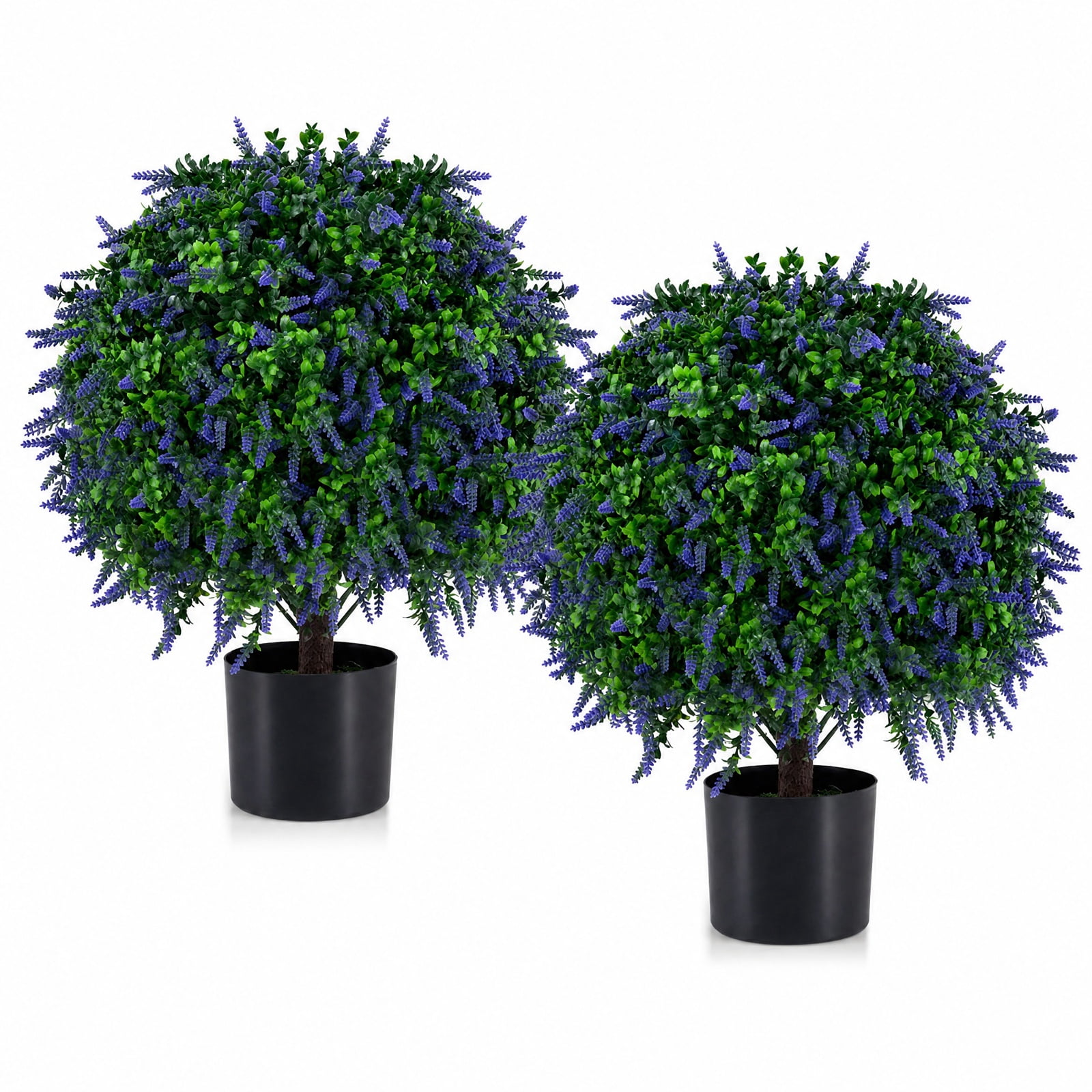 Vebreda Artificial Plant Decor, Set of 2 Artificial Lavender Topiary Ball Trees 22 inch Faux Lavender Potted Plants, Elegant Natural Look