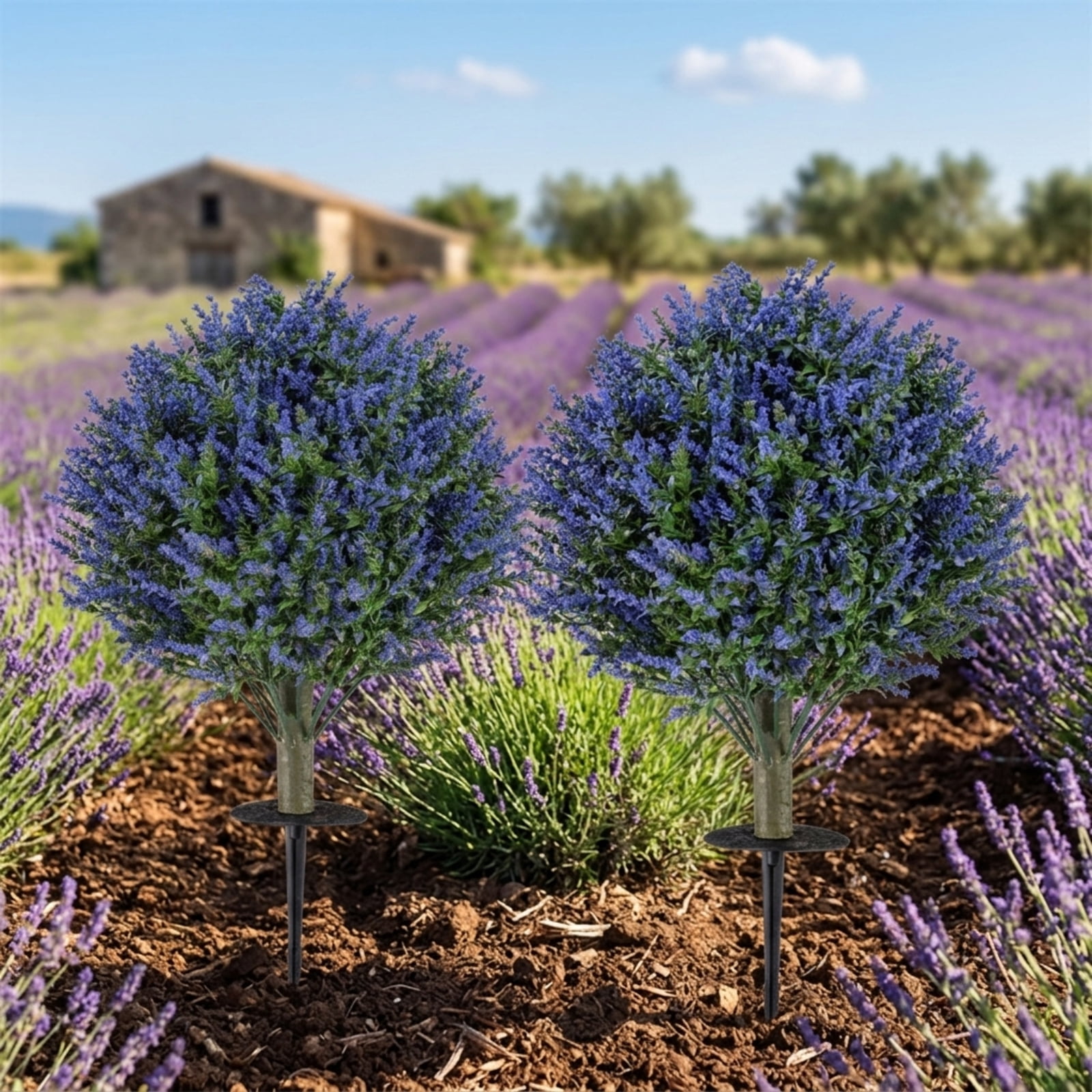 Vebreda Artificial Plant Decor, Set of 2 Artificial Lavender Topiary Ball Trees with Ground Spikes, Intricate & Lifelike Design