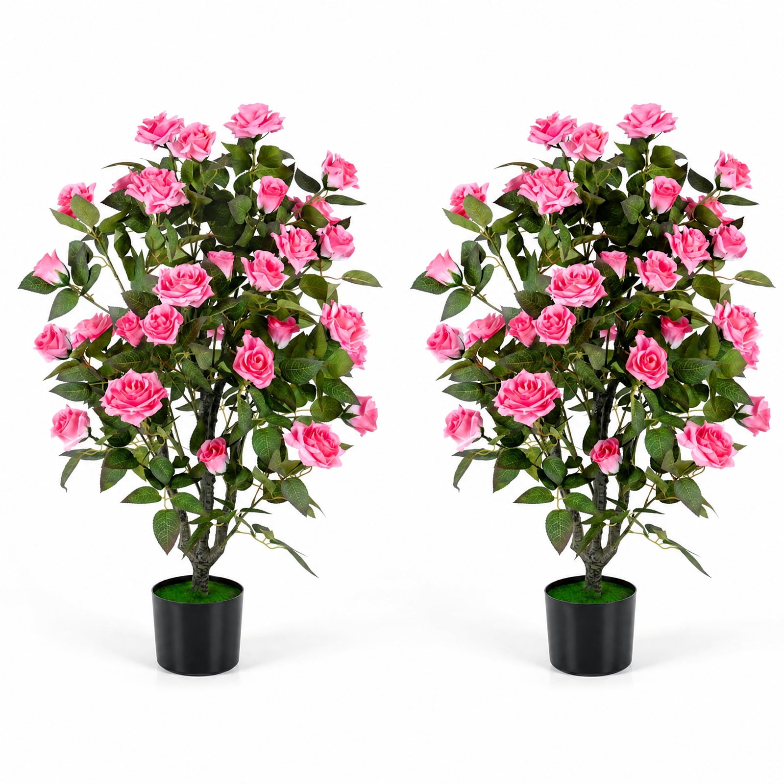 Vebreda Artificial Plant Decor, Set of 2 Artificial Rose Tree with Blooming Flowers and Green Leaves for Indoor, Beautiful & Lifelike Rose Tree