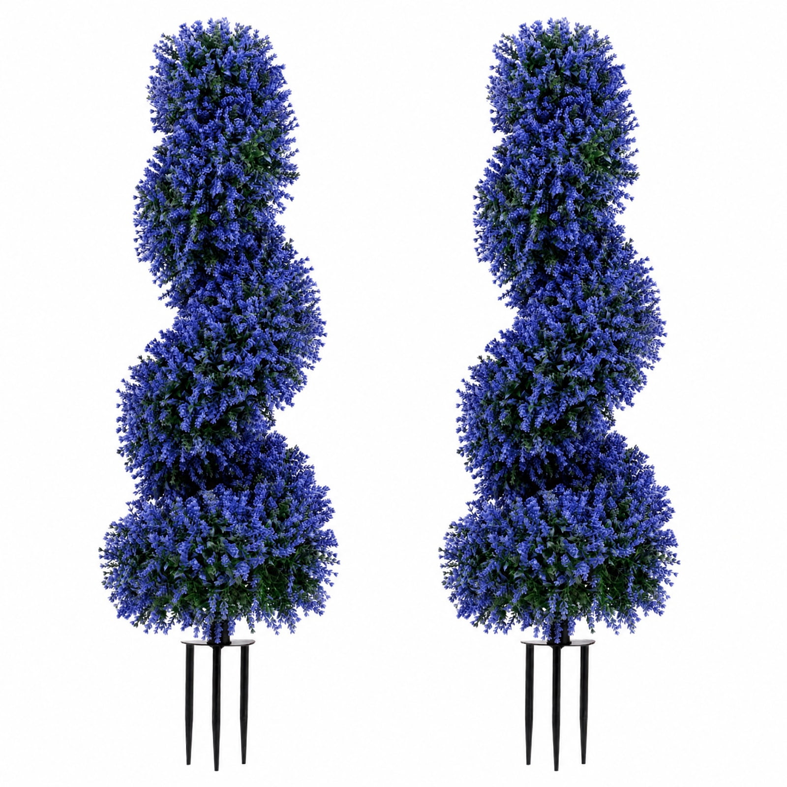 Vebreda Artificial Plant Decor, Set of 2 Artificial Spiral Topiary Trees with Sun Protection and Ground Spikes, Lifelike & Chic Design