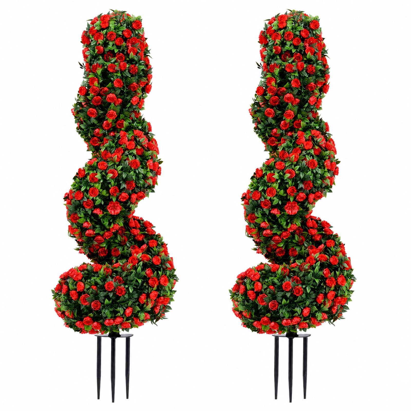 Vebreda Artificial Plant Decor, Set of 2 Artificial Spiral Topiary Trees with Sun Protection and Ground Spikes, Lifelike & Chic Design