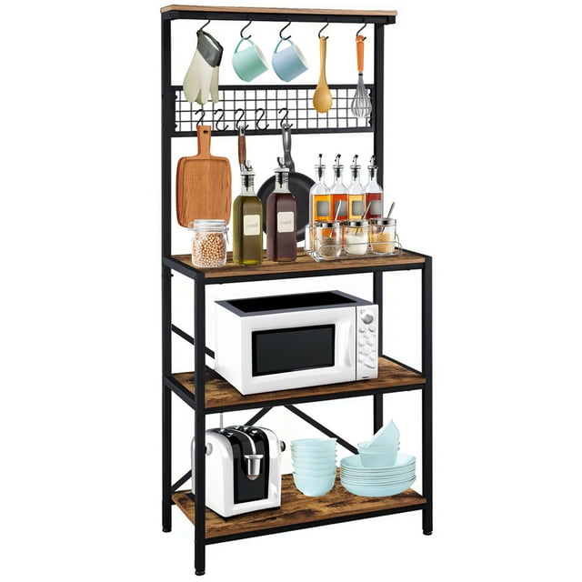 Vebreda Baker's Rack, Industrial Kitchen Island with Hooks Microwave