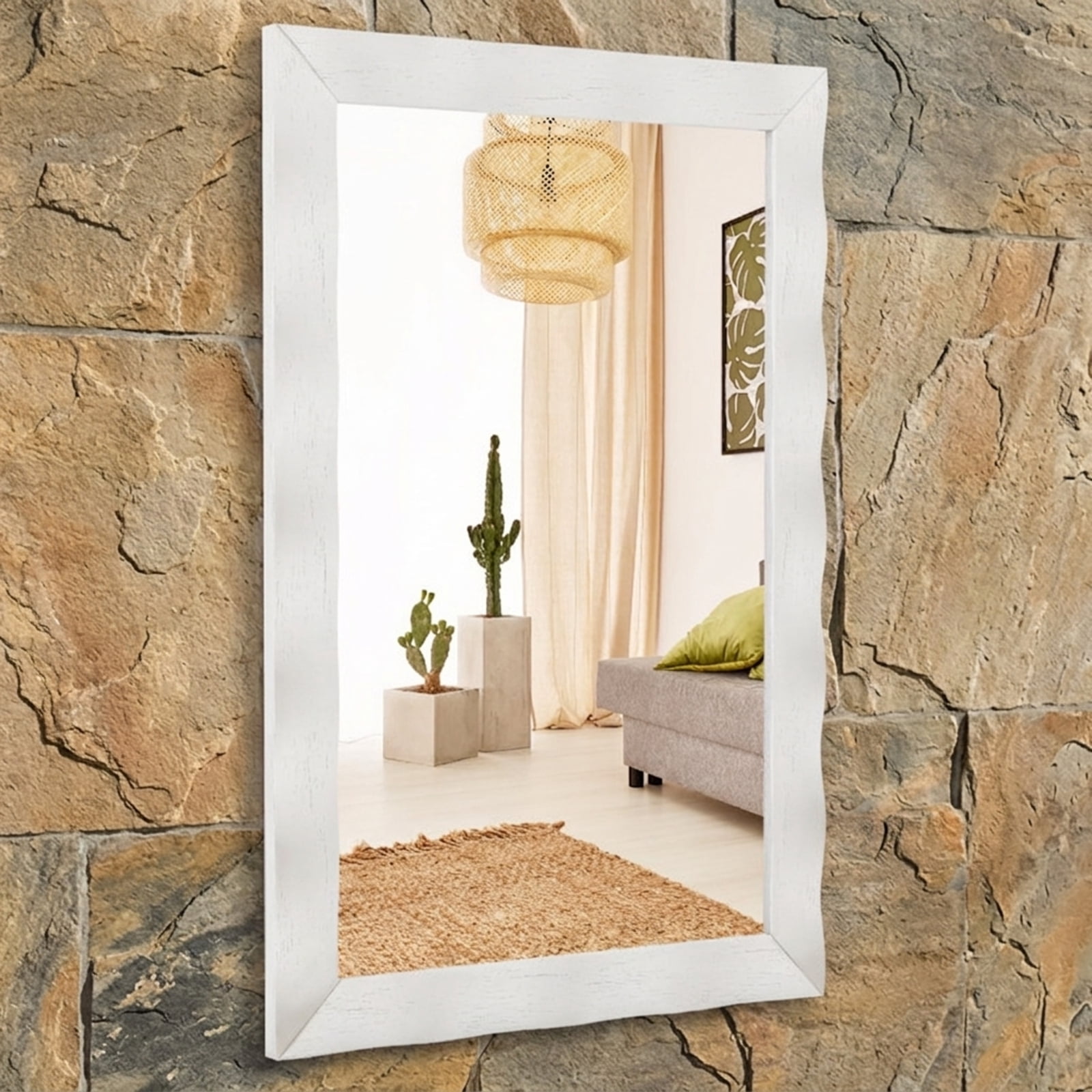 Vebreda Bathroom Wall Mirror, 41.5 x 28 inches Farmhouse Wall Mirror with Solid Wood Frame, Stylish and Rustic Decoration, High Quality Material
