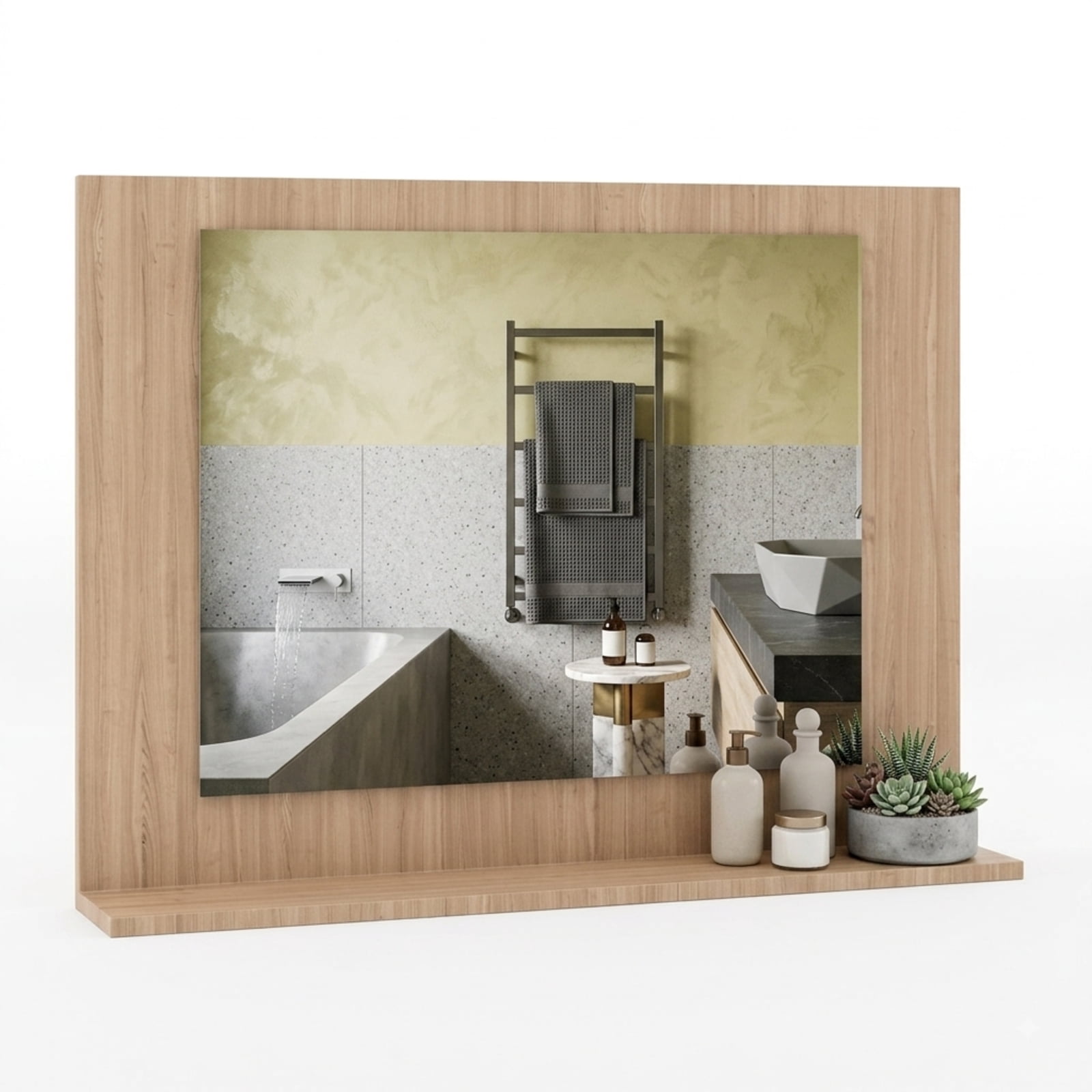 Vebreda Bathroom Wall Mirror, Rectangle Bathroom Mirror with Shelf 23.5 x 17.5 Inch and Wood Frame, Functional Design, Crystal-Clear Reflection