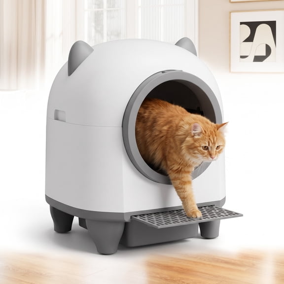 Vebreda Cat Litter Box Enclosure, Self-Cleaning Litter Box for Multi-Cat & Senior Cats Home, Hands-Free Cleaning, Multiple Safety Sensors
