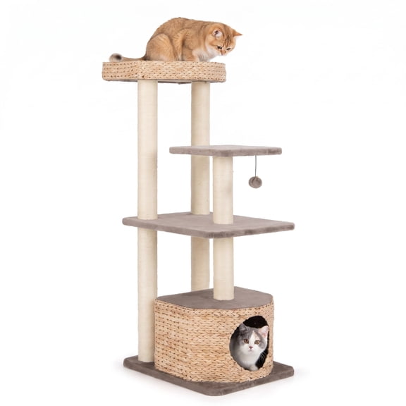Vebreda Cat Tree for Indoor Cats, 4-Layer Cat Tower with Scratching Posts Condo and Washable Cushions, Luxurious Resting Spots