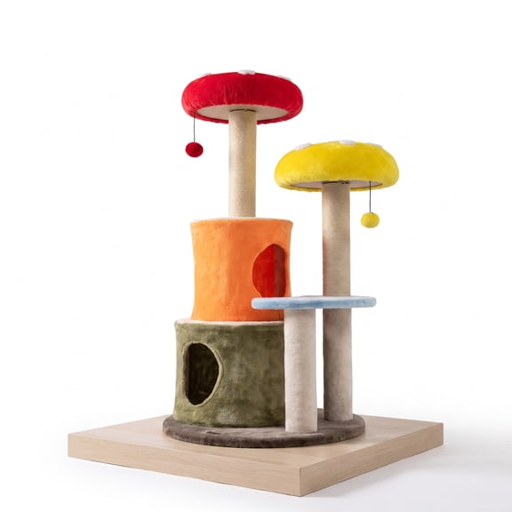 Vebreda Cat Tree for Indoor Cats, 43 Inch Tall Cat Tree Cute with 2 Condos and Padded Platforms, Cozy Resting Spots, Fulfill Scratching Needs