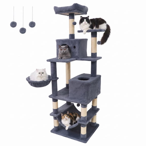Vebreda Cat Tree for Indoor Cats, 66 Inch Tall Cat Tree Multi-Level Cat Tower with 2 Condos Sisal Scratching Posts, Add More Fun for Active Cats