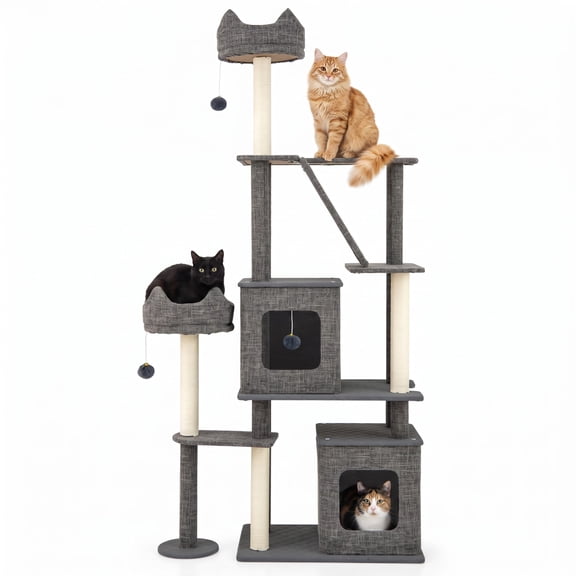 Vebreda Cat Tree for Indoor Cats, 71 Inch Tall Cat Tree Multi-Level Large Cat Tower with Scratching Posts, Multiple Resting Spots