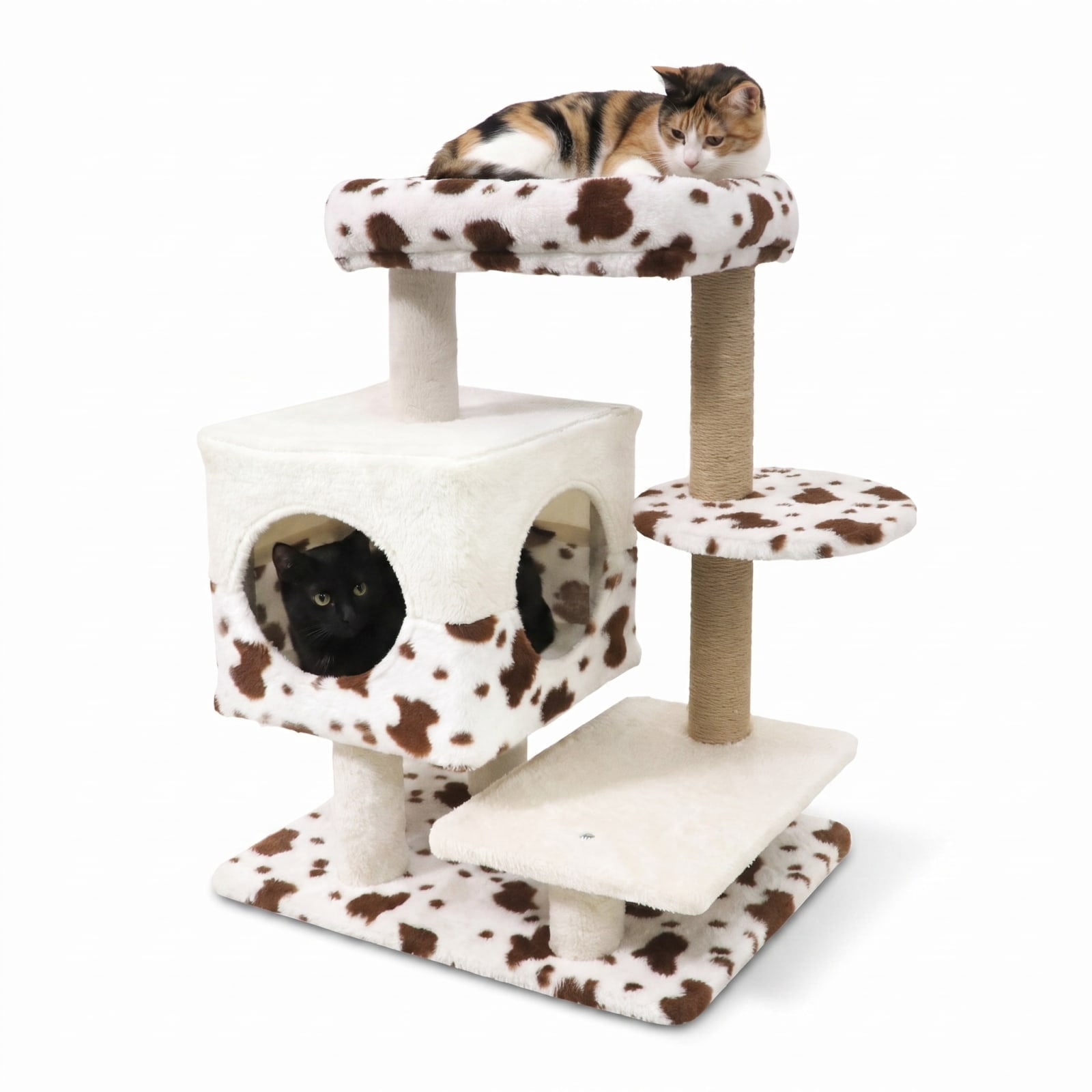Vebreda Cat Tree for Indoor Cats, Modern Cat Tree Indoor Cat Tower with Wide Upholstered Perch and 2-Entrance Cat Condo, Comfy Top Perch