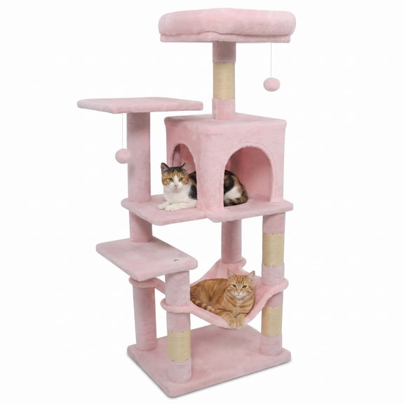 Vebreda Cat Tree for Indoor Cats, Multi-Level Cat Tower with 2-Door Condo and Padded Top Perch, Multi-Level Activity Playground