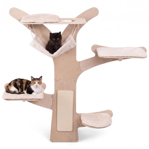 Vebreda Cat Tree for Indoor Cats, Wall-Mounted Cat Tower with Hammock Platforms and Sisal Scratching Mat, Comfortable Resting Spots