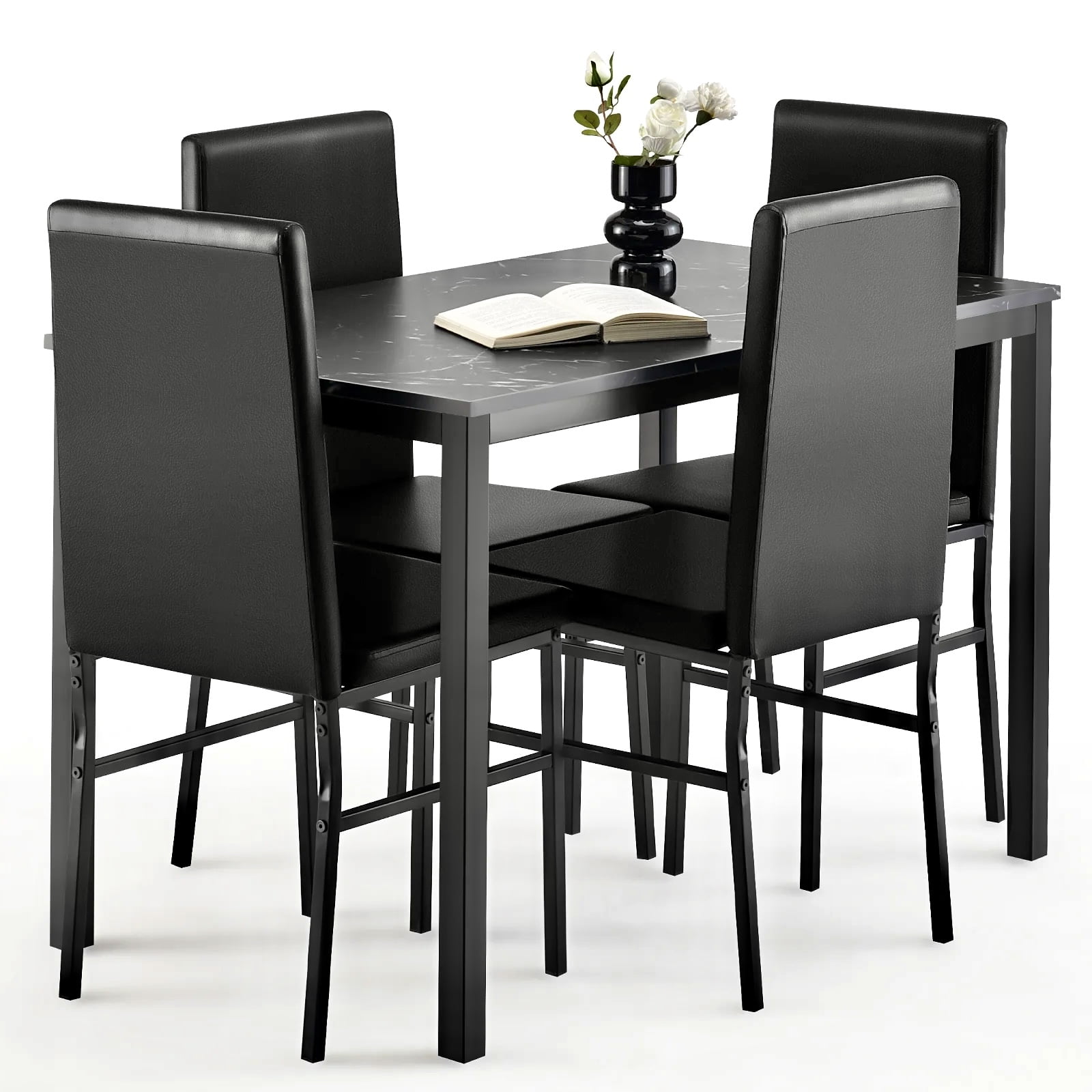 Vebreda Dining Table Set for 4, Kitchen Table with Modern Faux Marble ...