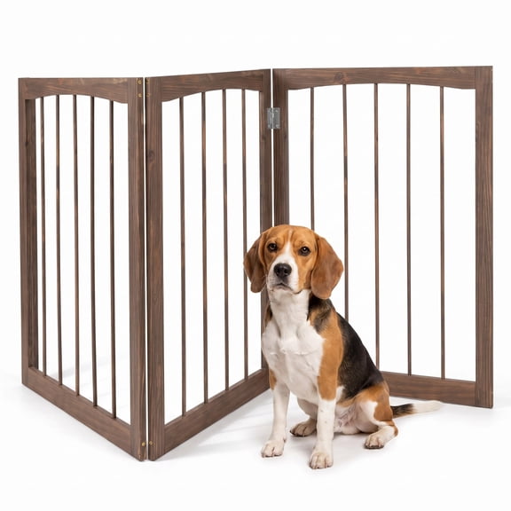 Vebreda Dog Playpen, 30 Inch Tall Wooden Pet Fence for Cats Small and Medium Dogs, Versatile Application, Flexible 3-Panel Configurations
