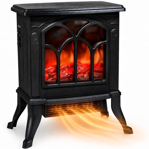 Vebreda MK6 Electric Fireplace-Indoor Freestanding Space Heater with Faux Log and Flame Effect, Black