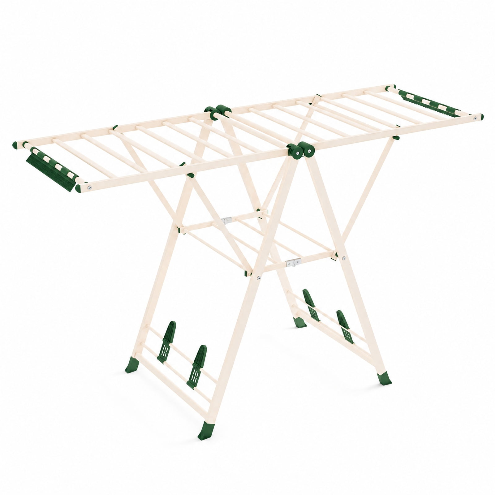 Vebreda Foldable Clothes Drying Rack, 64 Inches Clothes Drying Rack with Height Adjustable Wings, Spacious 2-Tier Drying Space