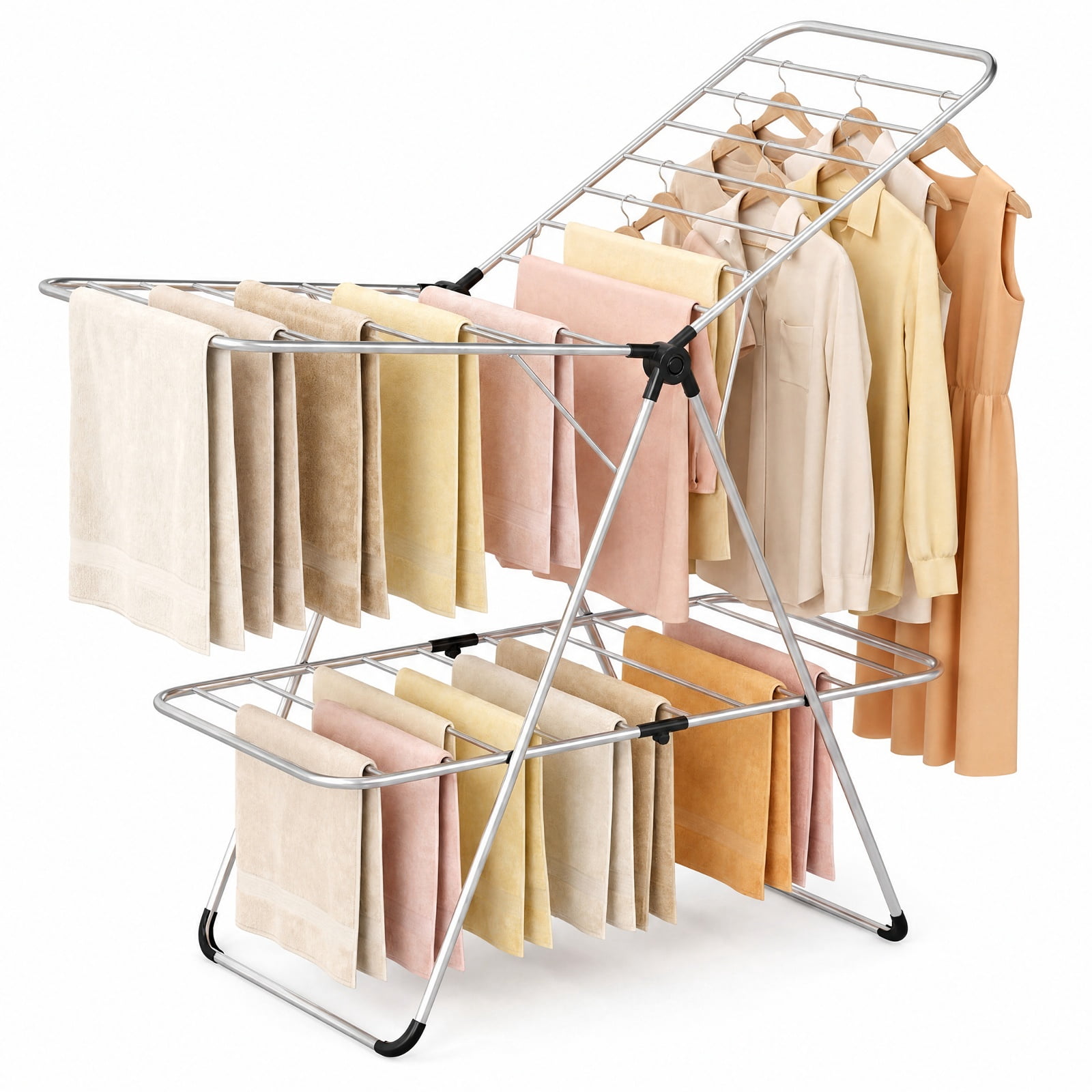 Vebreda Foldable Clothes Drying Rack, Foldable 2-Tier Clothes Drying Rack Heavy-Duty Aluminum Stainless Steel Laundry Airer, laundry drying rack