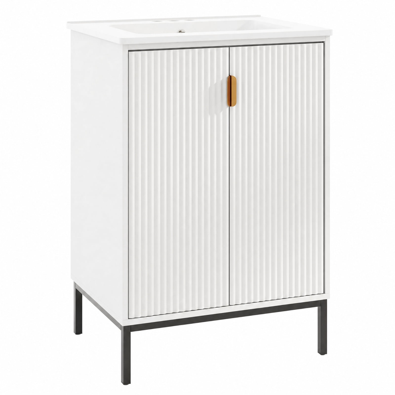 Vebreda Freestanding Bathroom Storage Cabinet, 24 Inch Bathroom Vanity with Sink Combo and Adjustable Shelf, One-piece Ceramic Sink