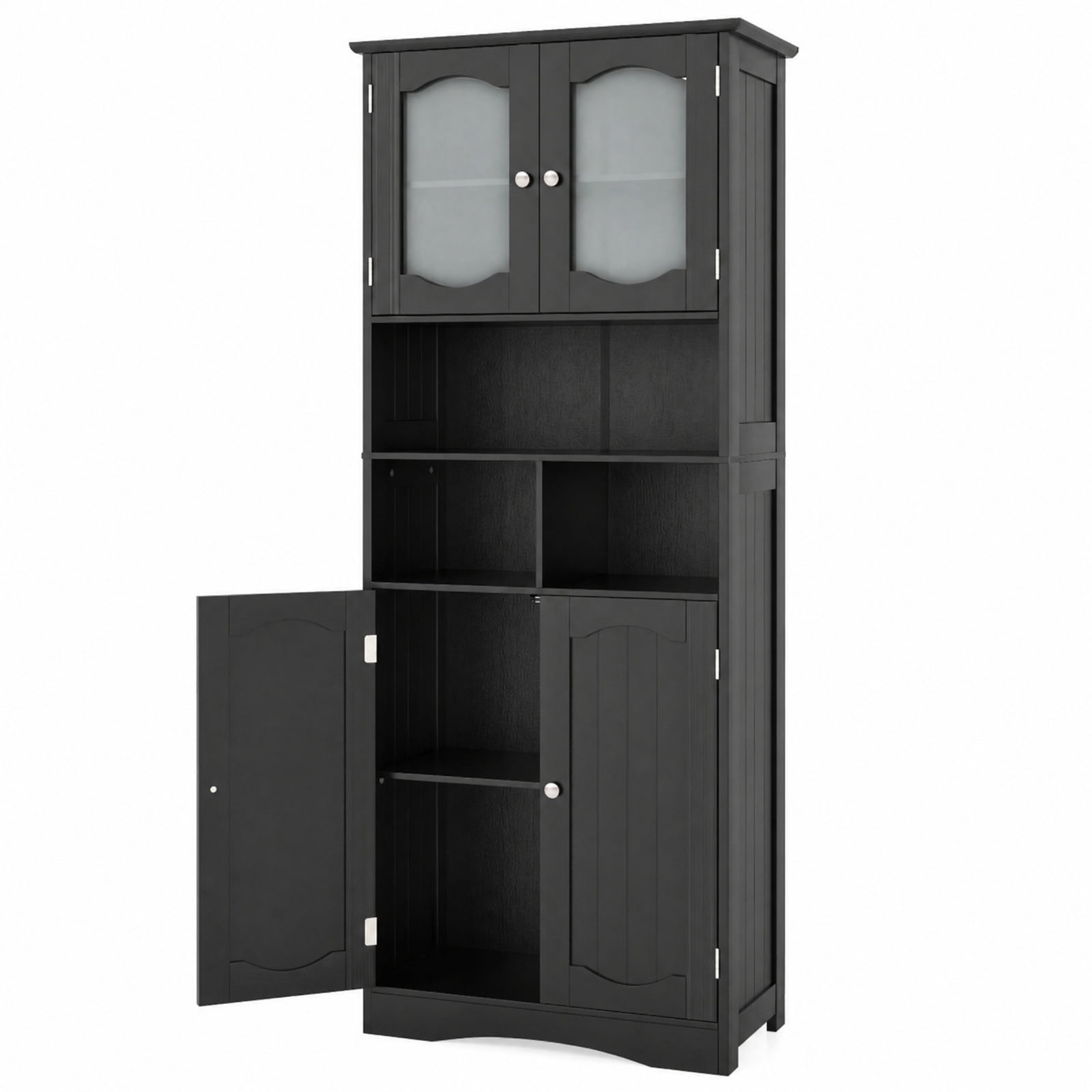 Vebreda Freestanding Bathroom Storage Cabinet, 58.5 Inch Freestanding Linen Bathroom Storage Cabinet with Frost Glass Doors, 2 Adjustable Shelves