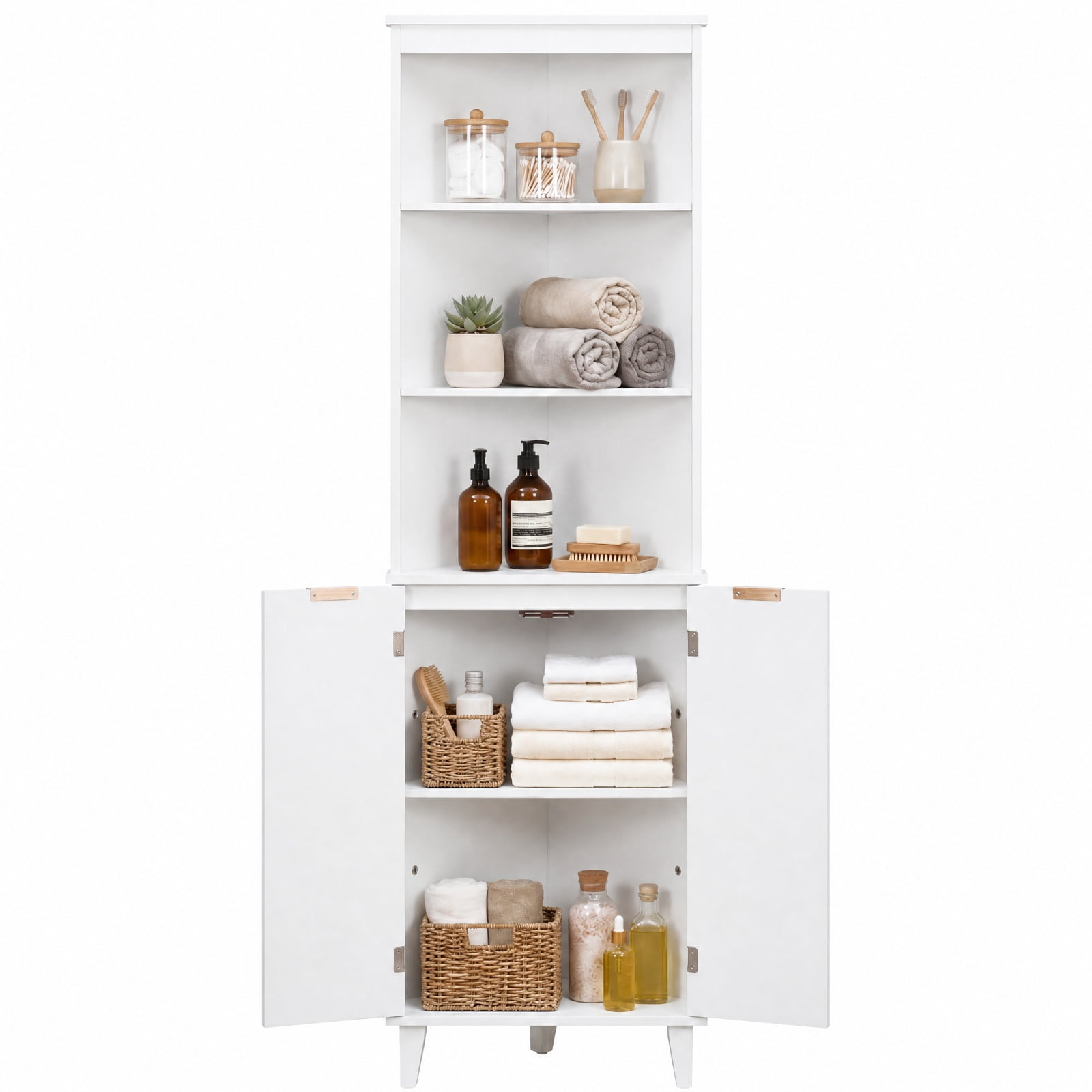 Vebreda Freestanding Bathroom Storage Cabinet, 68 Inch Tall Bathroom Floor Storage Cabinet with Fluted Doors, Space-Saving Design