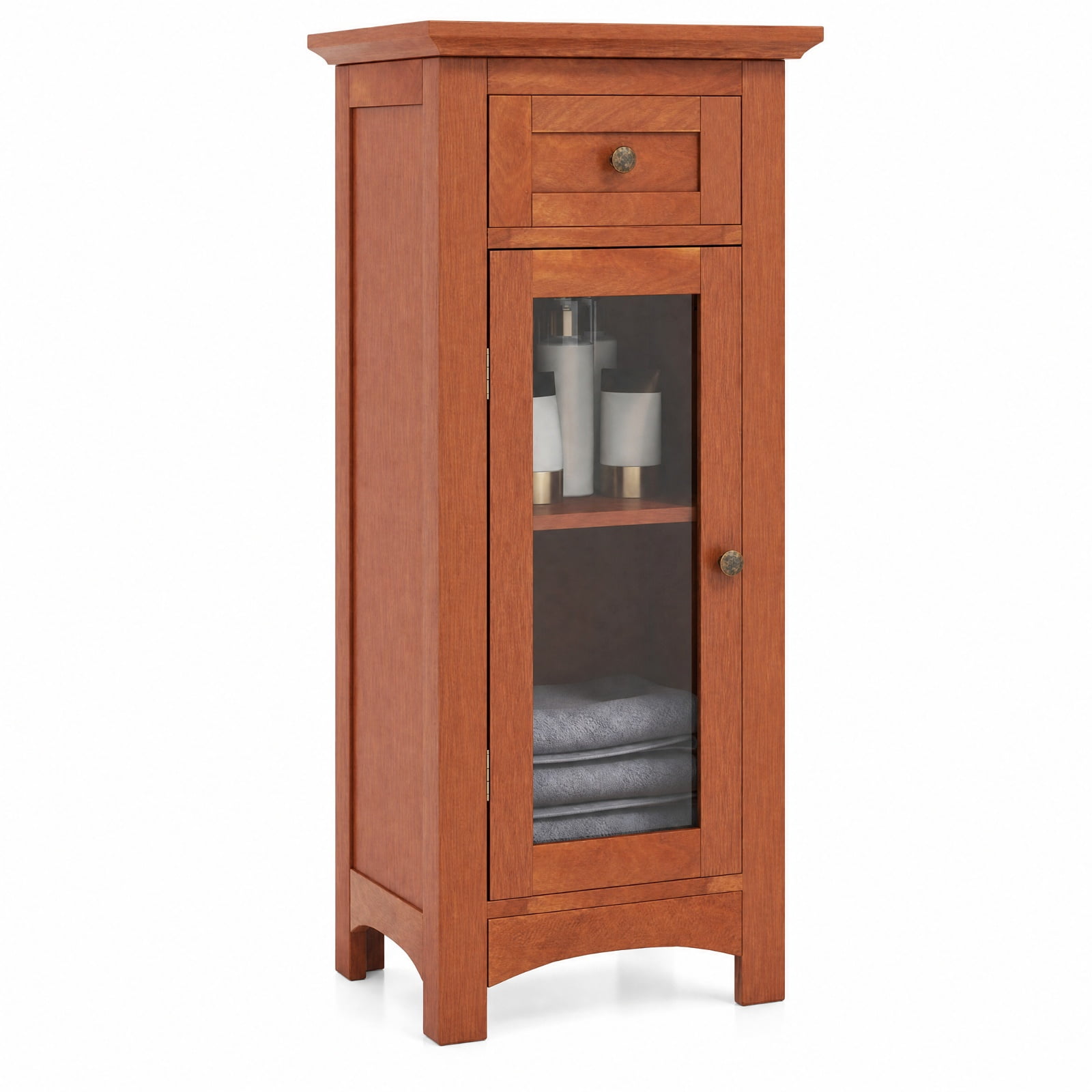 Vebreda Freestanding Bathroom Storage Cabinet, Bathroom Freestanding Storage Cabinet with Single Glass Door, Sturdy Glass Door