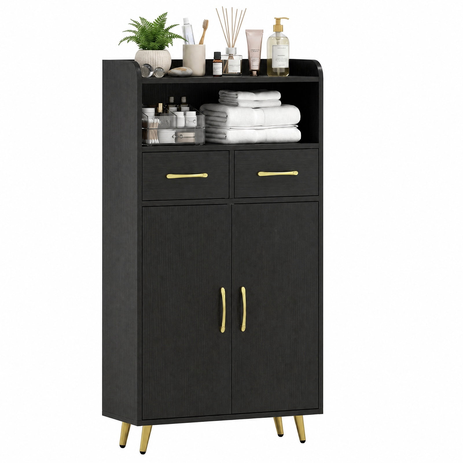 Vebreda Freestanding Bathroom Storage Cabinet, Bathroom Storage Cabinet Freestanding Floor Cabinet with 2 Drawers, Complement Various Rooms