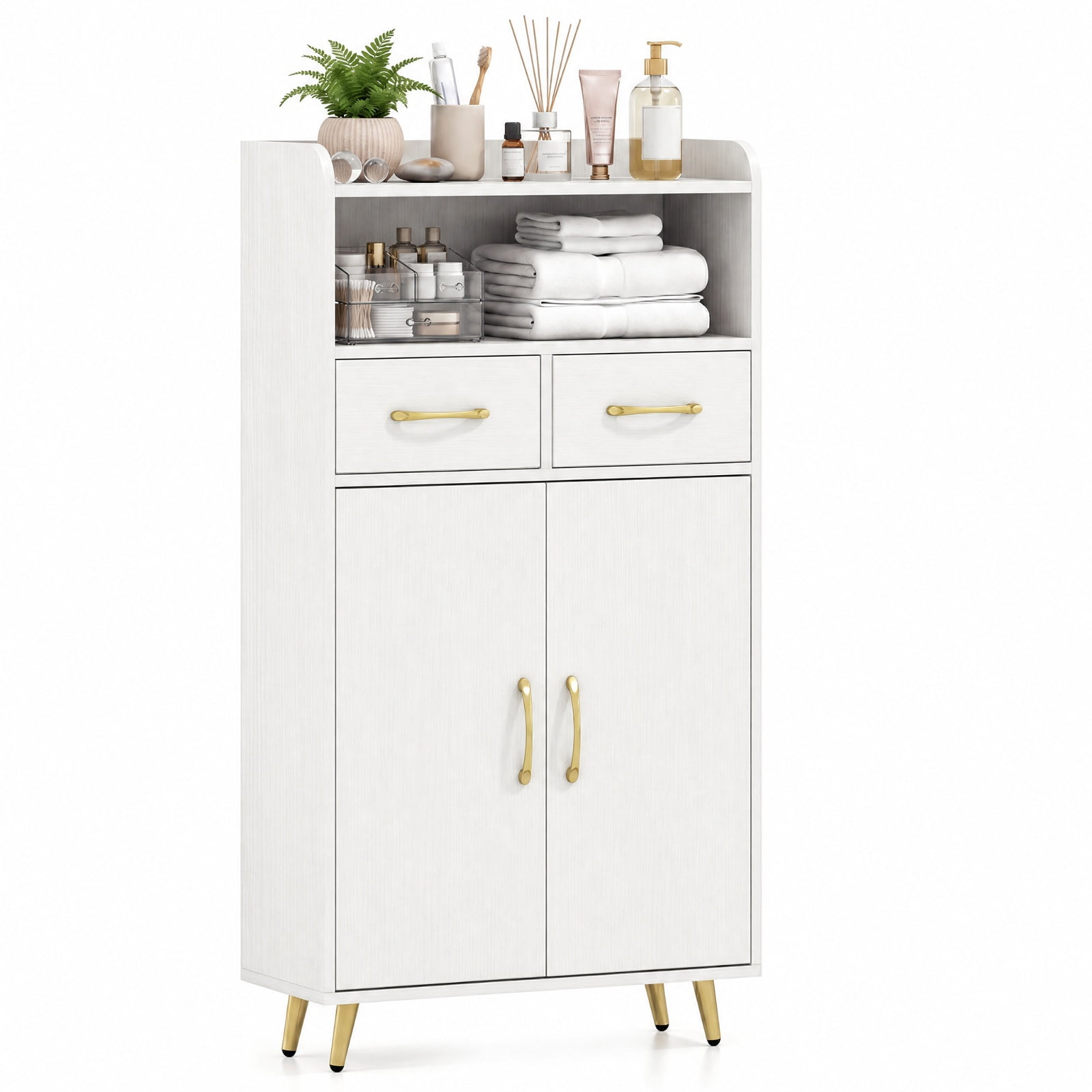 Vebreda Freestanding Bathroom Storage Cabinet, Bathroom Storage Cabinet Freestanding Floor Cabinet with 2 Drawers, Complement Various Rooms
