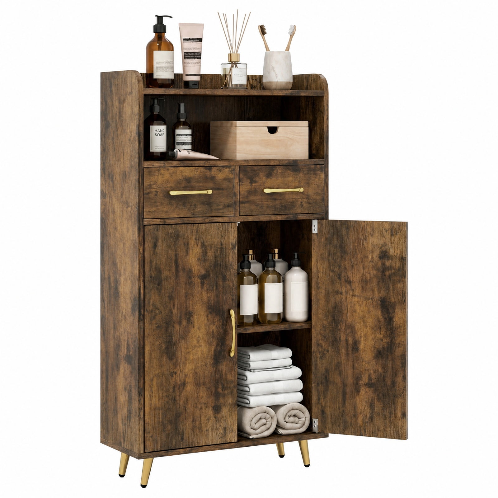 Vebreda Freestanding Bathroom Storage Cabinet, Bathroom Storage Cabinet Freestanding Floor Cabinet with 2 Drawers, Complement Various Rooms