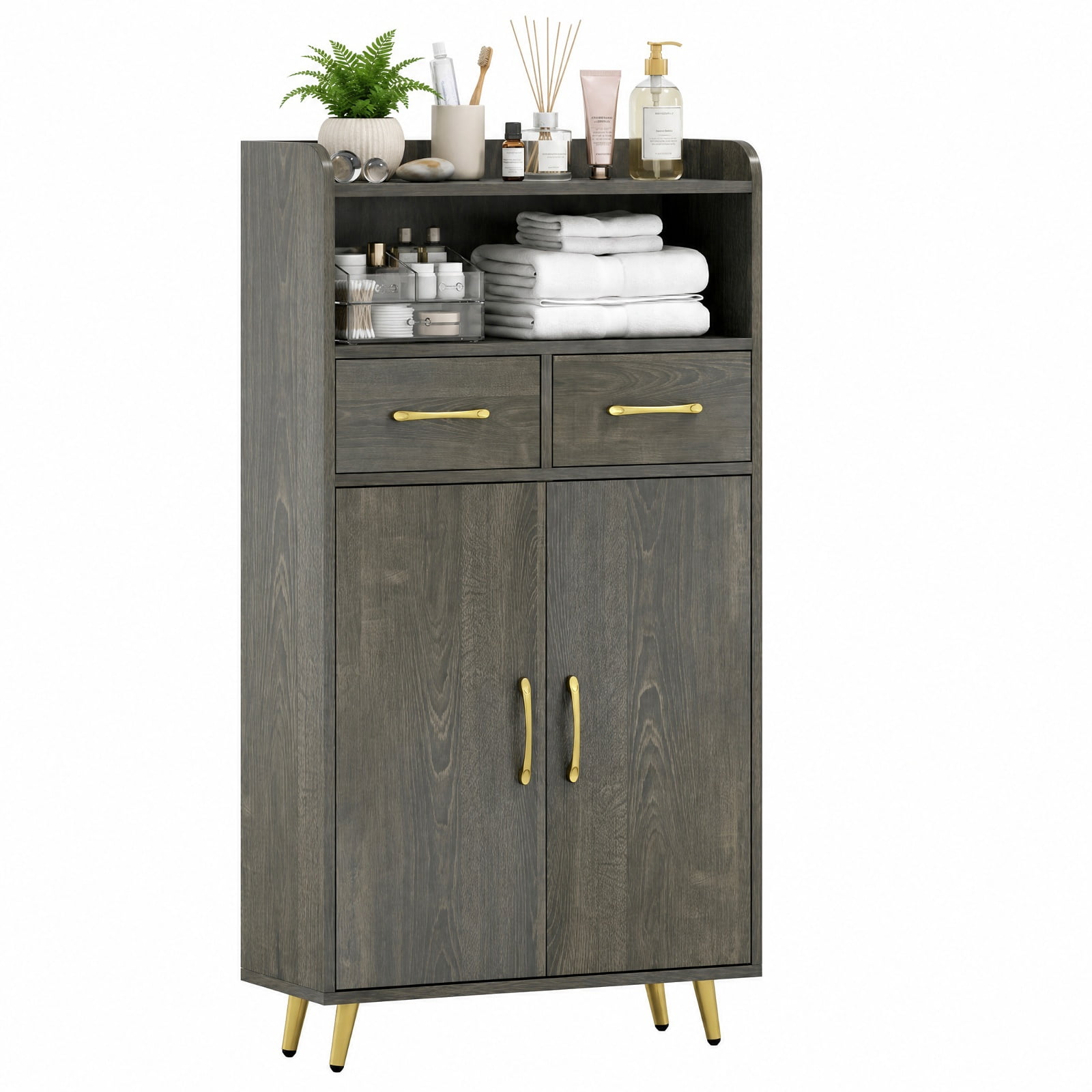 Vebreda Freestanding Bathroom Storage Cabinet, Bathroom Storage Cabinet Freestanding Floor Cabinet with 2 Drawers, Complement Various Rooms