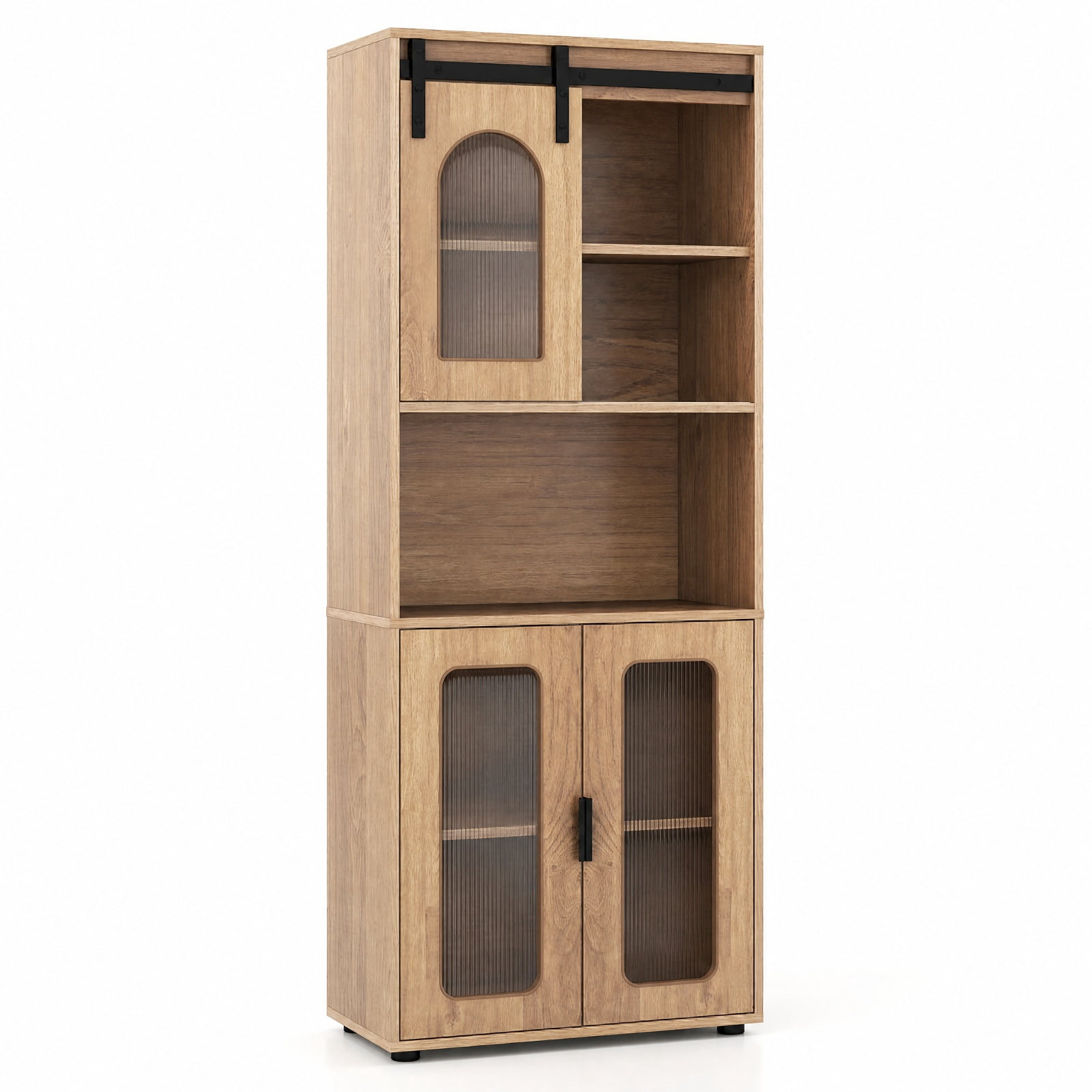 Vebreda Freestanding Bathroom Storage Cabinet, Farmhouse Bathroom Floor Cabinet with Sliding Barn Door, Large Storage Capacity