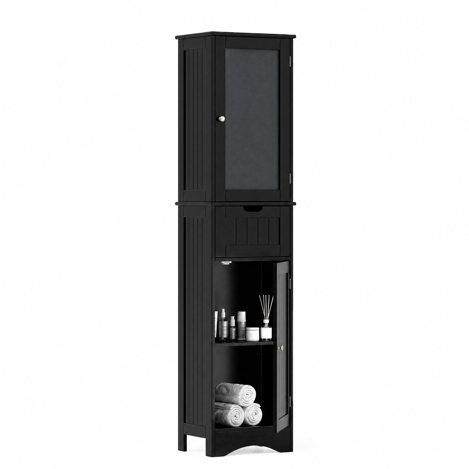 Vebreda Freestanding Bathroom Storage Cabinet, Tall Floor Storage Cabinet with 2 Doors and 1 Drawer for Bathroom, Fit Anywhere You Need