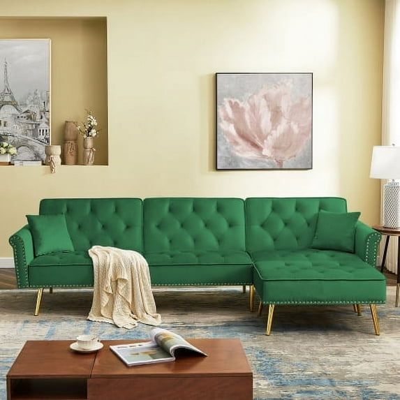 Vebreda L-Shaped Reversible Sectional Sofa,Green