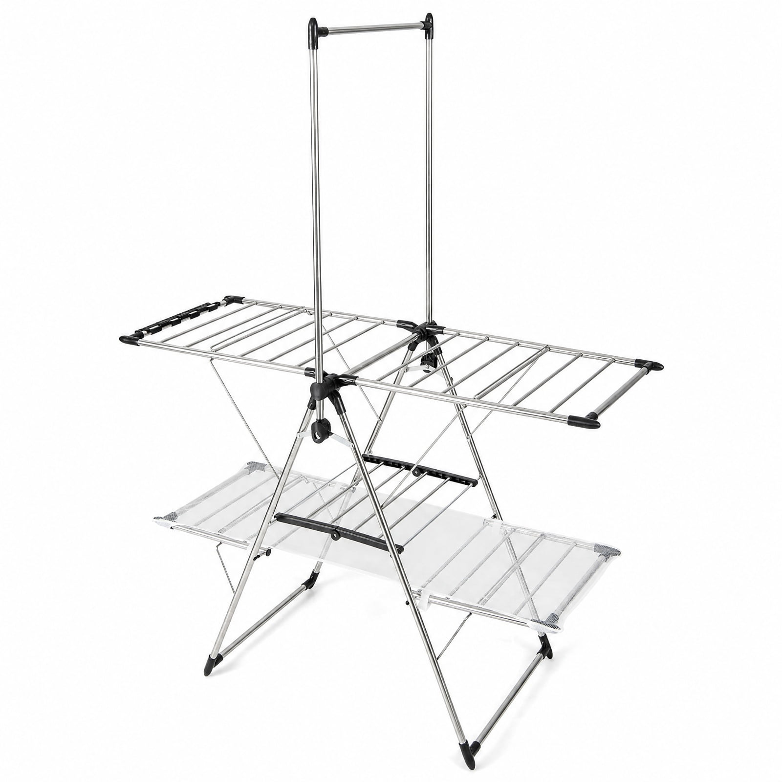 Vebreda Large Foldable Clothes Drying Rack with Tall Hanging Bar, Smart Drying Solution, Height Adjustable Gullwing, Superior Stainless Steel