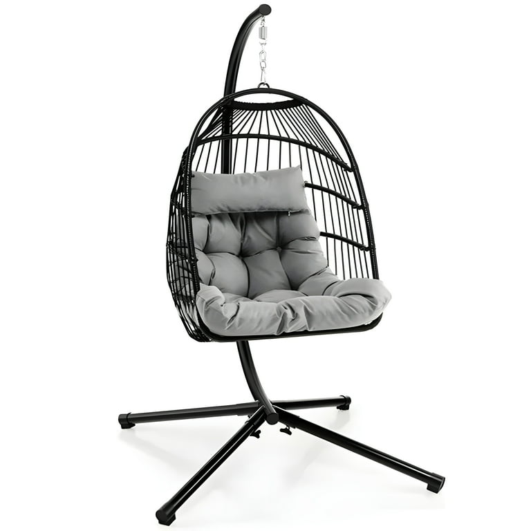 Vebreda Large Hanging Egg Chair with Stand UV Resistant Cushion Hammock Chairs for Outdoor Black