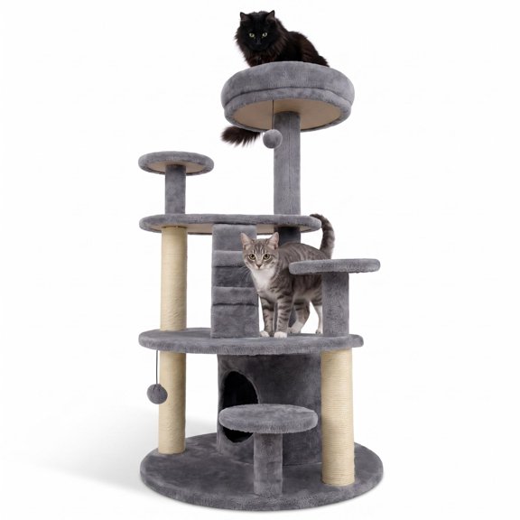 Vebreda Multi-level Kitty Tower with Condo and Climbing Ladder, Stable & Safe for Munchkin & Old Cats, Comfy Rest Options, Space-saving Design