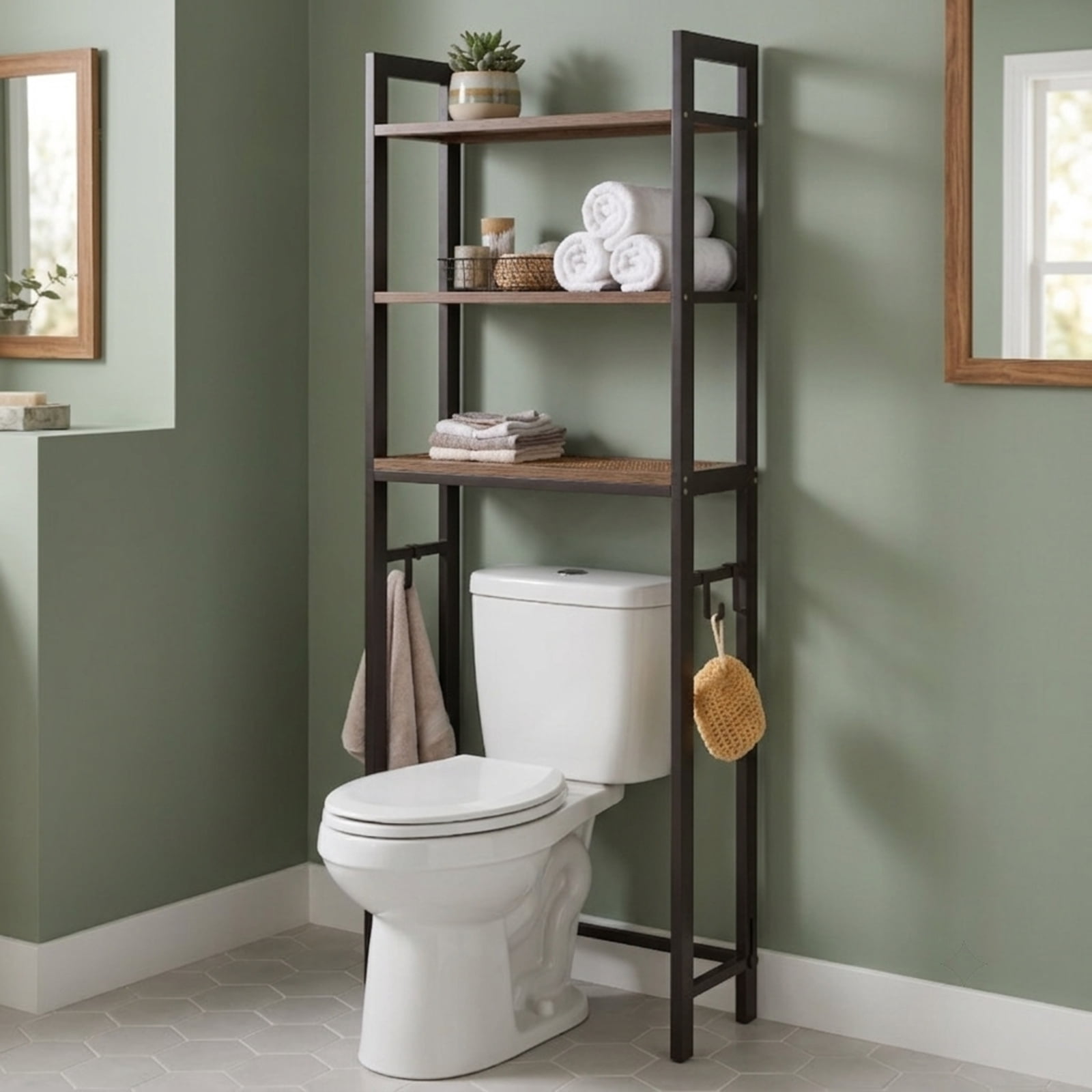 Vebreda Over-The-Toilet Storage Shelf Space Saving Metal Bathroom Organizer Hooks, Space-saving Solution, Durable Material, Safety & Clean Design