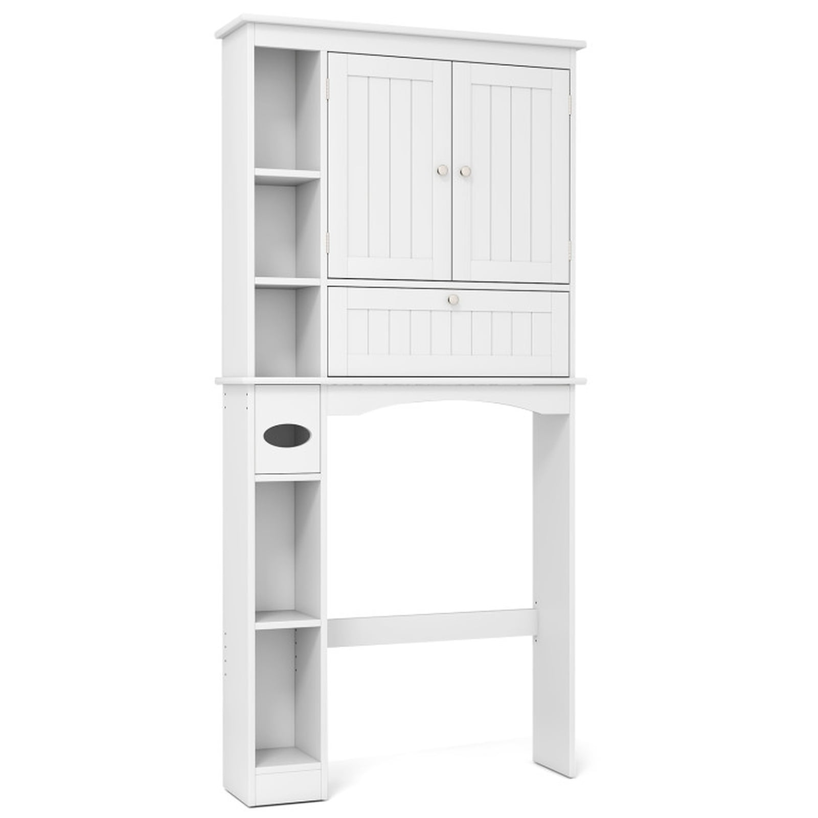 Vebreda Over the Toilet Storage Cabinet with Adjustable Shelf and Bottom Bar and Tissue Box for Bathroom Space Saving Organizer, White