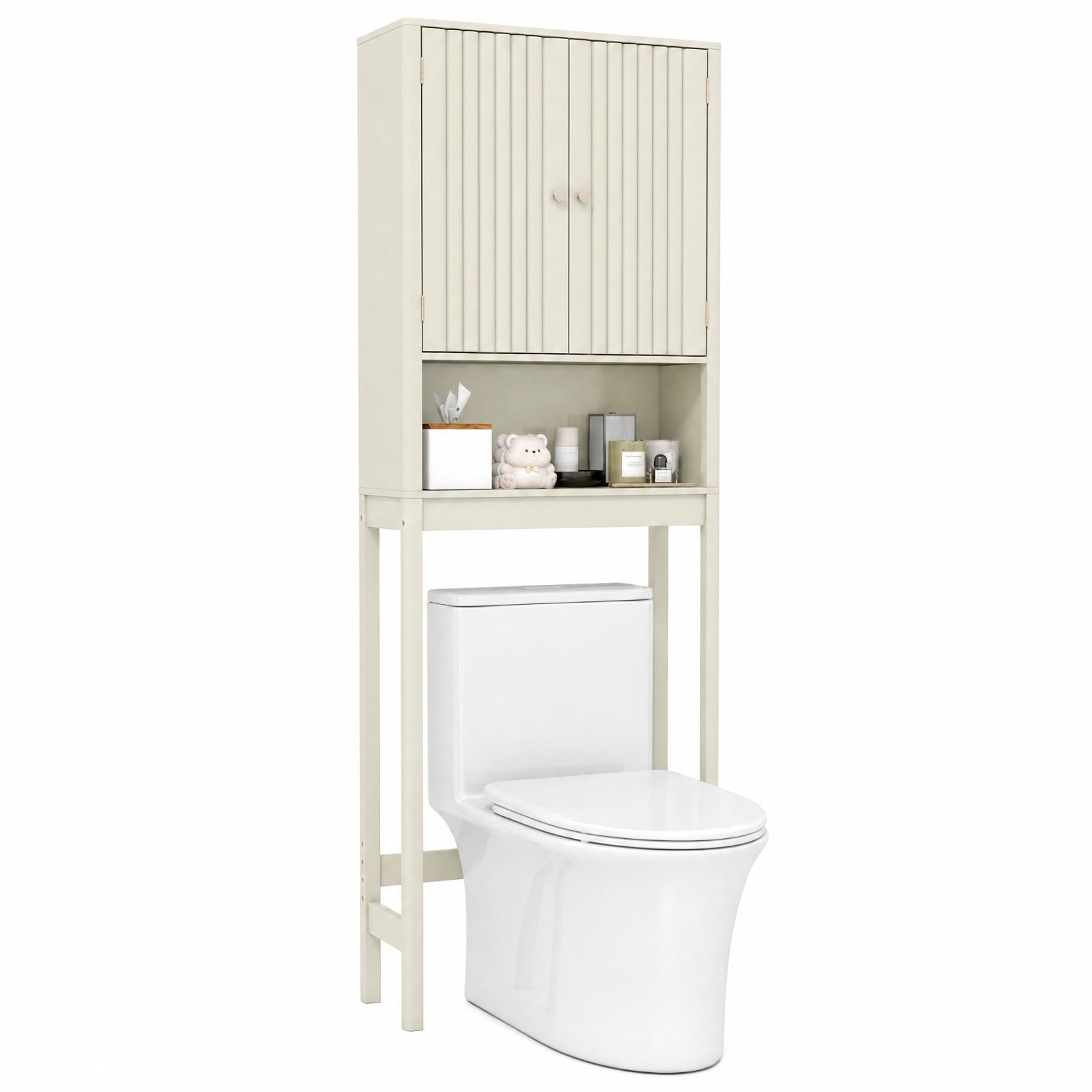 Vebreda Over-the-Toilet Storage, Over The Toilet Storage Cabinet with Fluted Doors, Maximize Your Space, Elegance Meets Convenience