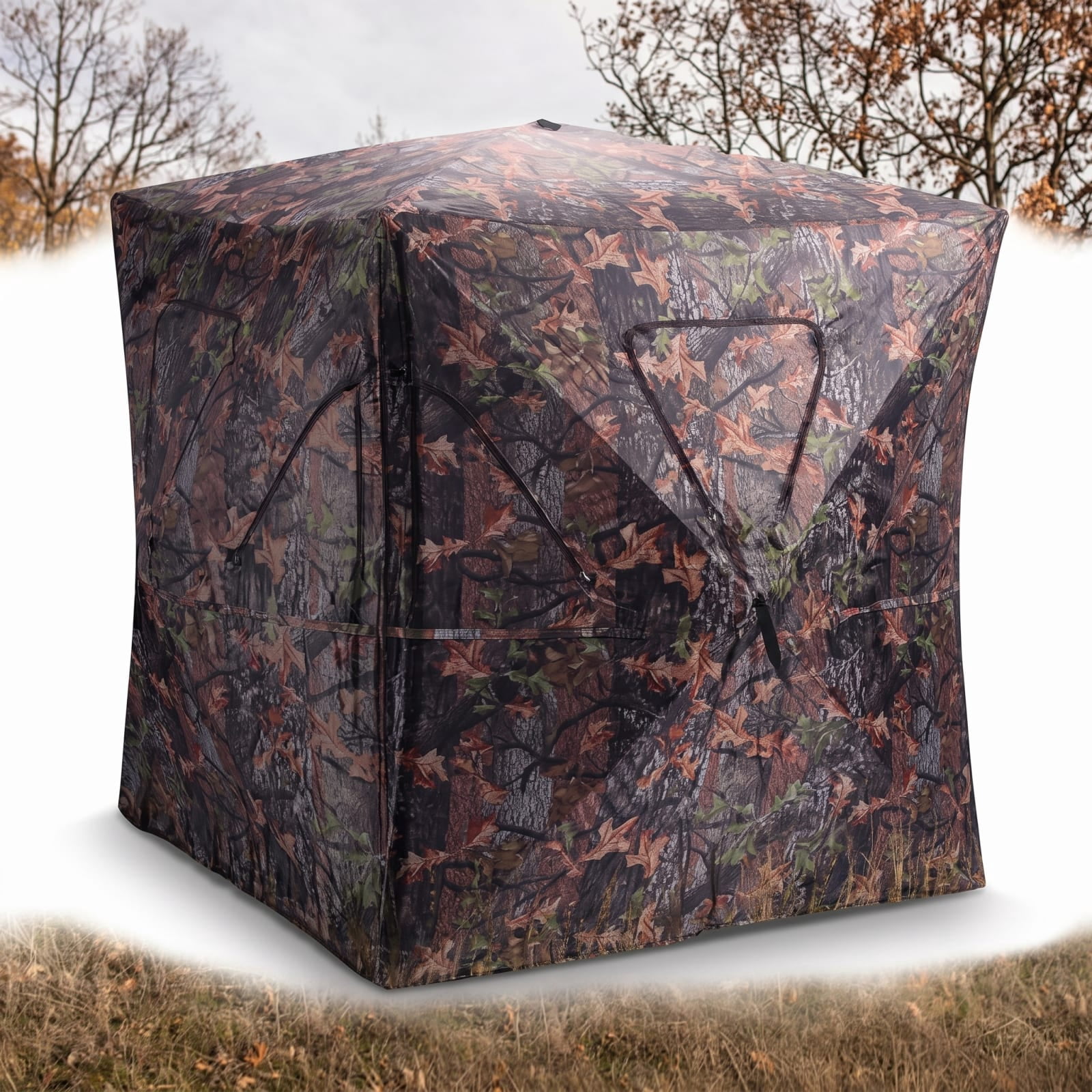 Vebreda Pop Up Ground Hunting Blind a Portable Deer Blind with Shoot Through Camo Mesh Windows and 360 Degree View for 2 to 3 People, Camo
