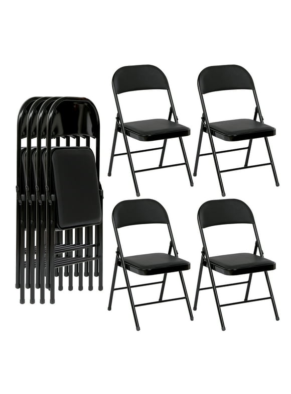 Vebreda Upholstered Padded Folding Chair (4 Pack), Black
