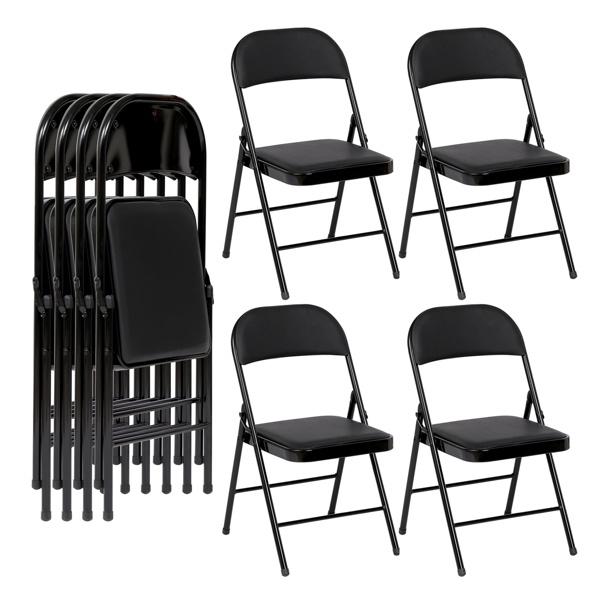Vebreda Vinyl Folding Chair (4 Pack), Black