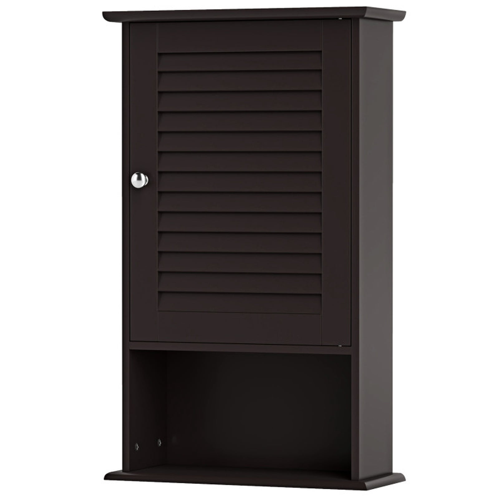 Vebreda Wall Mount Bathroom Storage Cabinet with Louvered Single Door and Adjustable Shelf for Small Bathroom Laundry Room Organizer, Brown