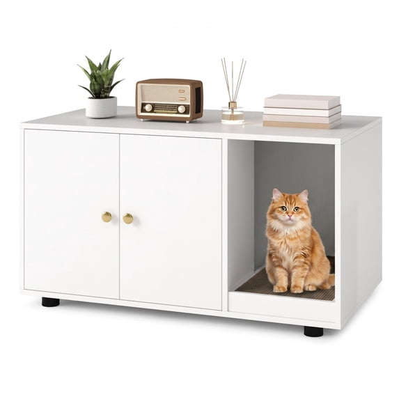 Vebreda Wooden Cat Litter Box Enclosure Hidden Litter Box Furniture with Scratching Board, Versatile Use, Ultimate Privacy & Cleanliness